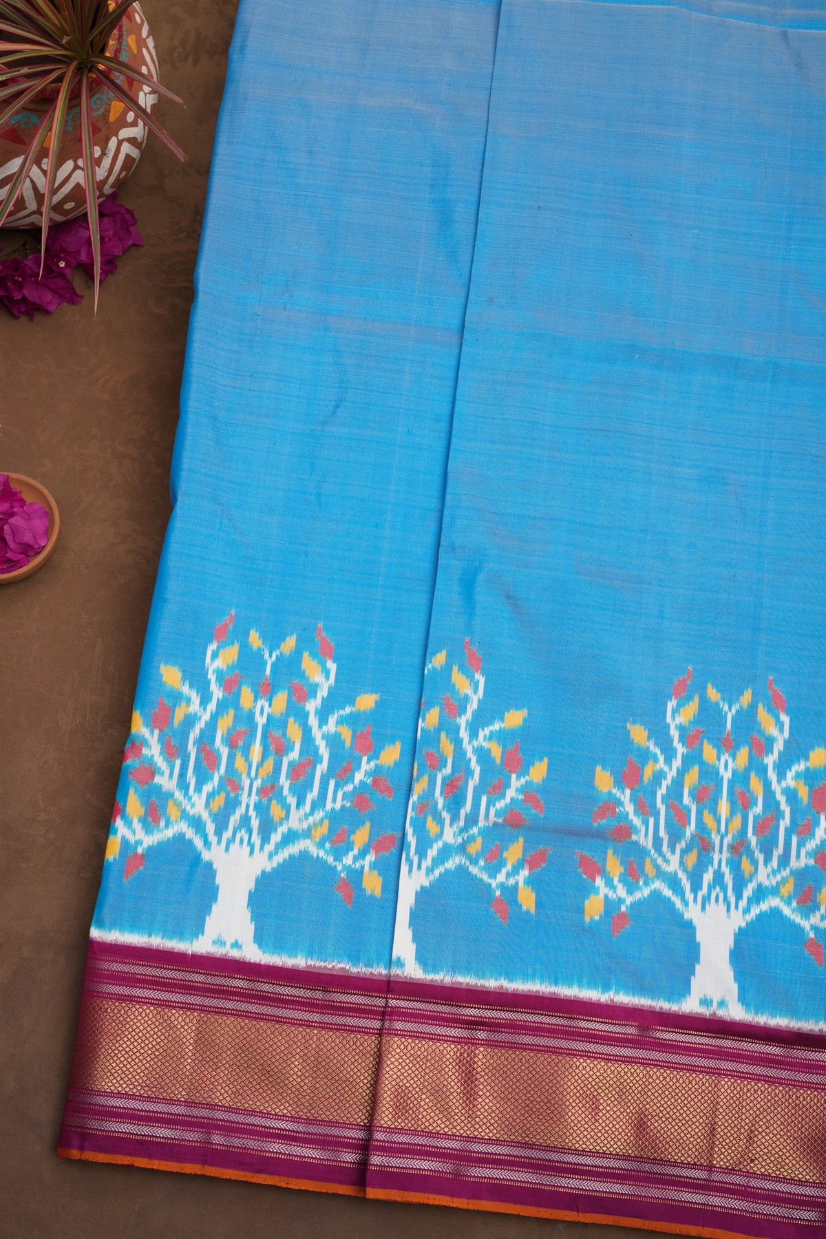 Ikat Silk Sky Blue Saree