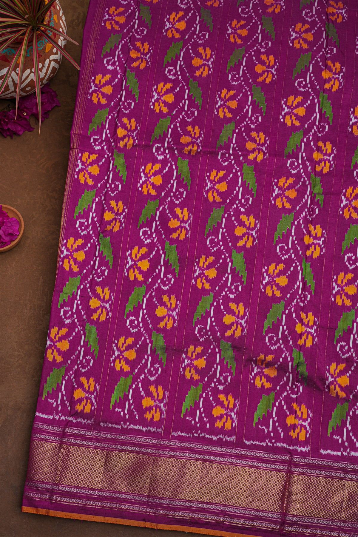 Ikat Silk Cream Saree