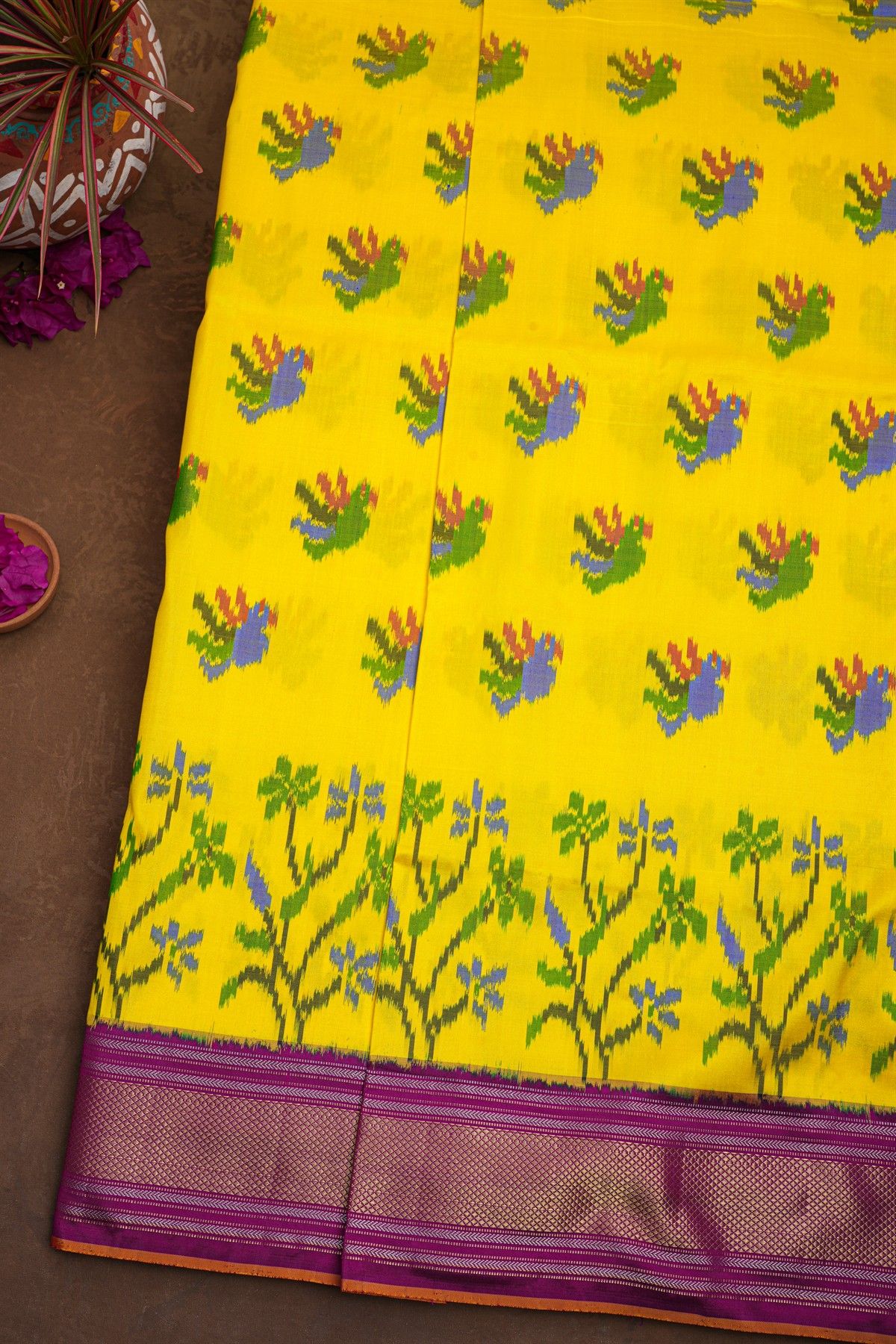 Ikat Silk Yellow Saree