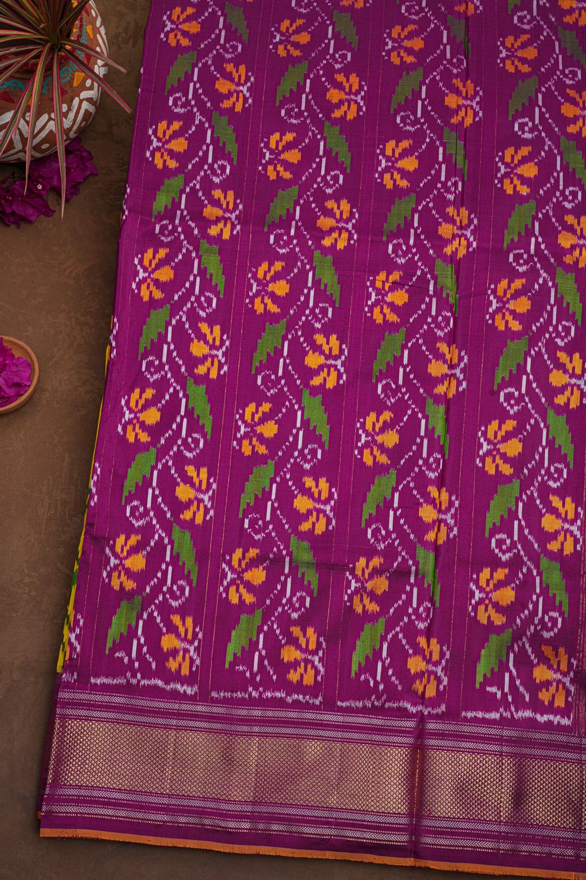 Ikat Silk Yellow Saree