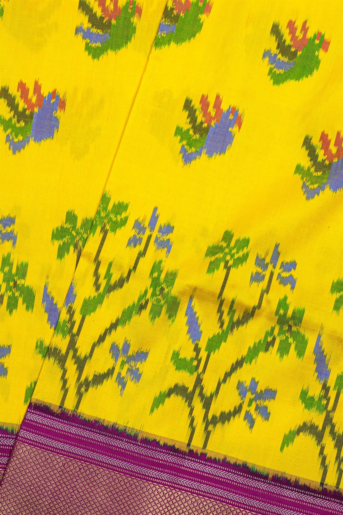 Ikat Silk Yellow Saree