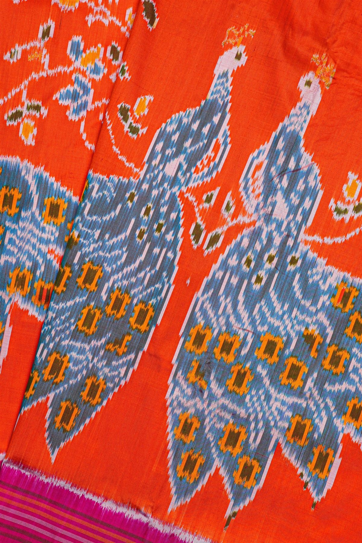 Ikat Silk Orange Saree