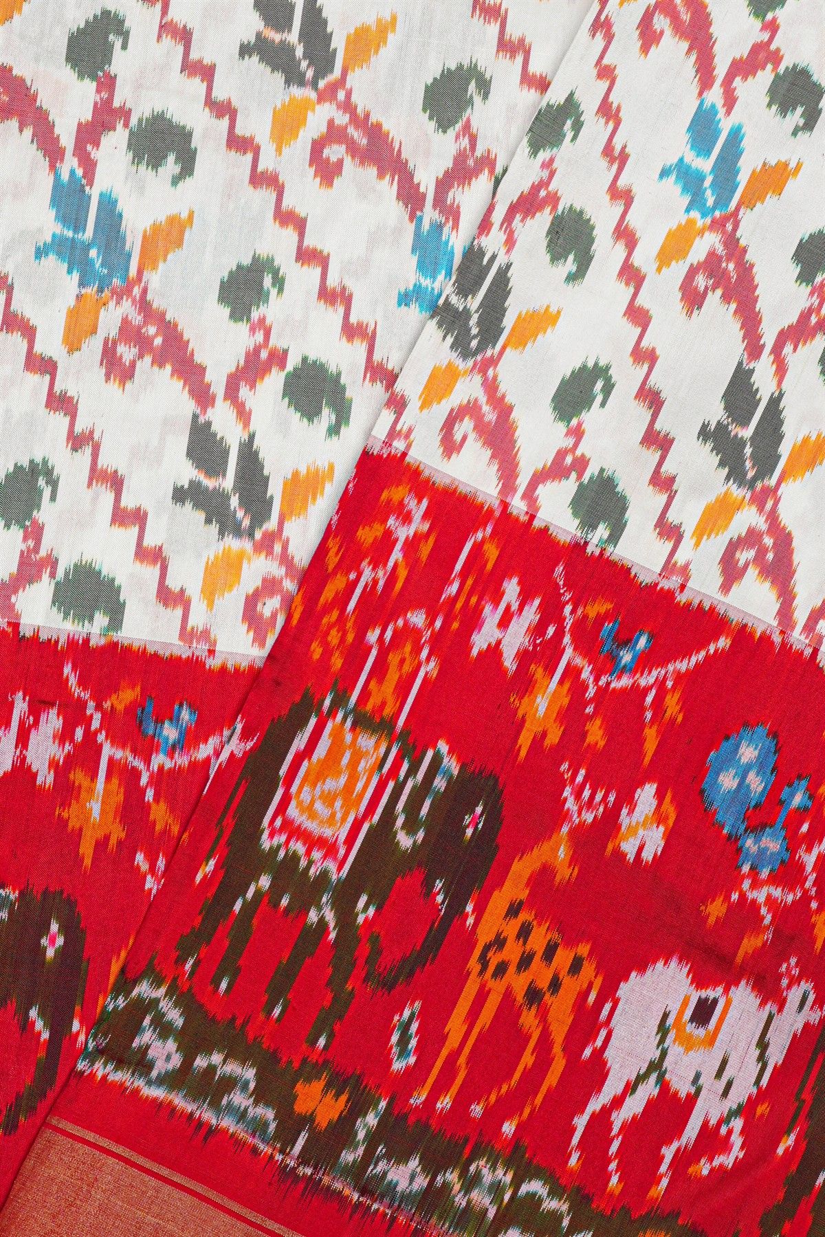 Ikat Silk Off White Saree