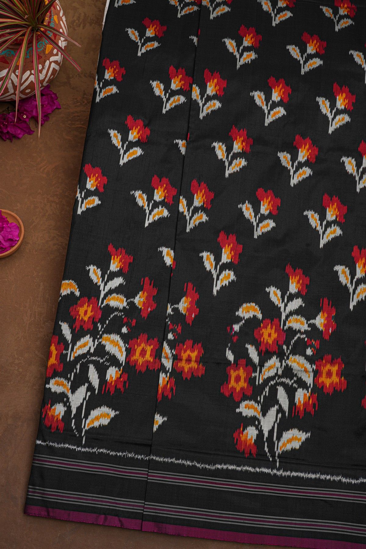 Ikat Silk Black Saree