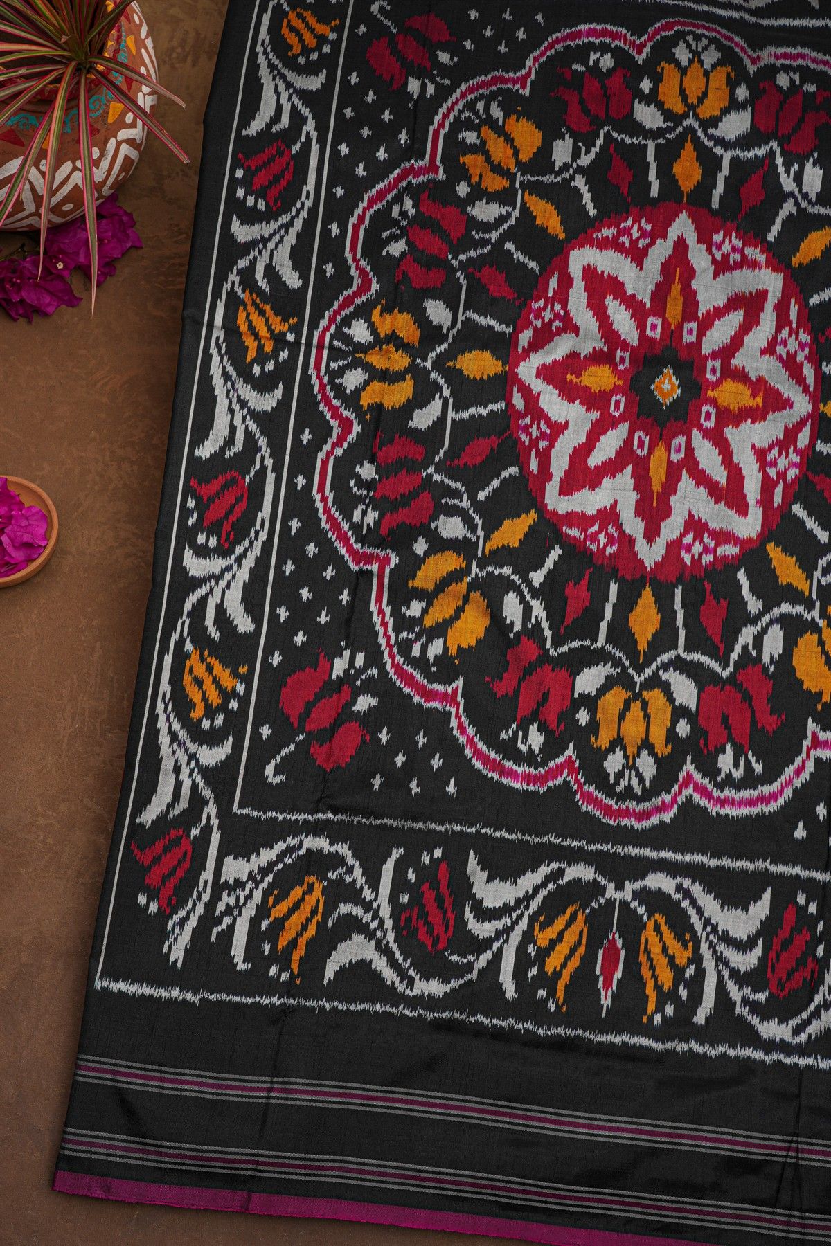 Ikat Silk Black Saree