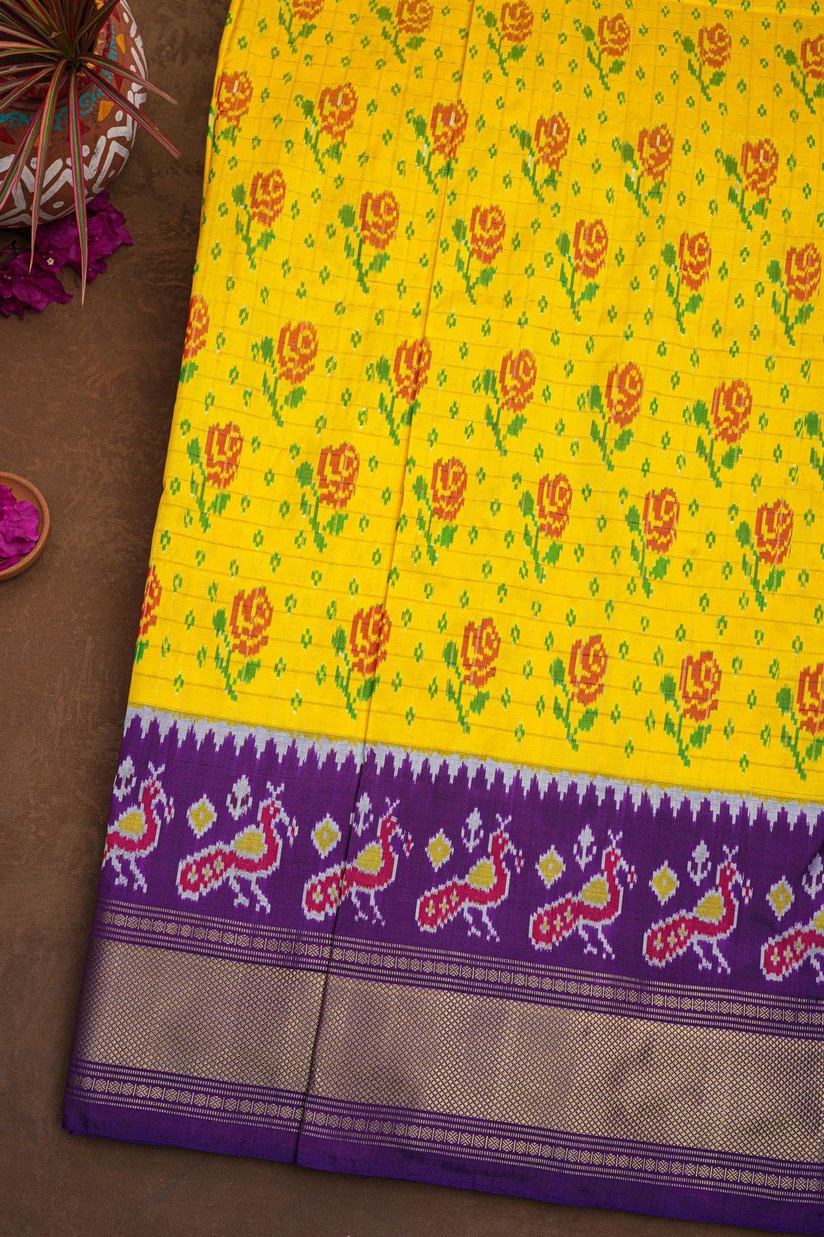 Ikat Silk Yellow Saree