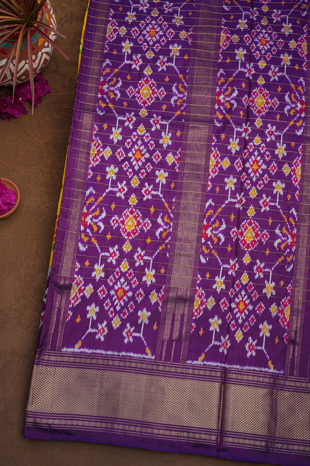 Ikat Silk Yellow Saree