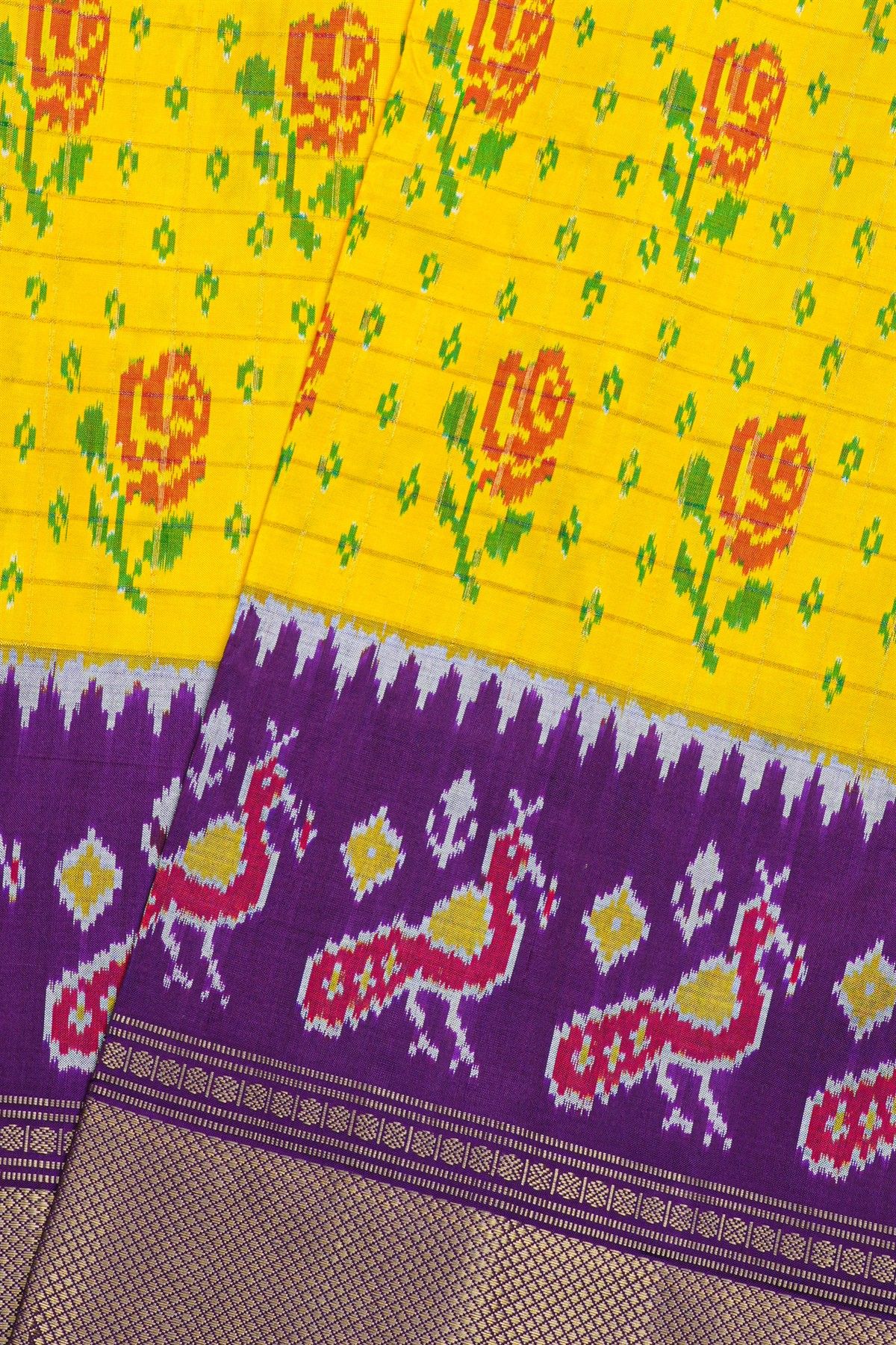 Ikat Silk Yellow Saree