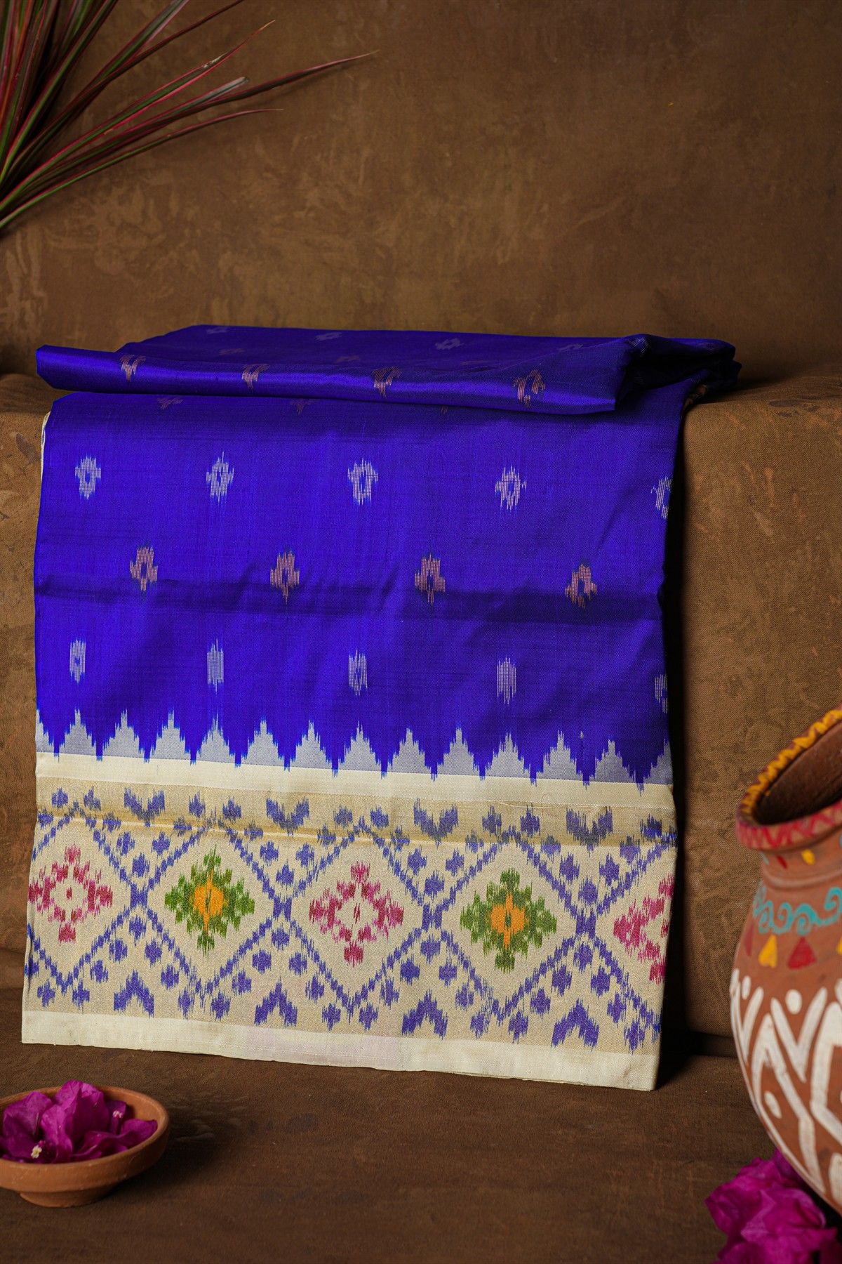 Ikat Silk Royal Blue Saree