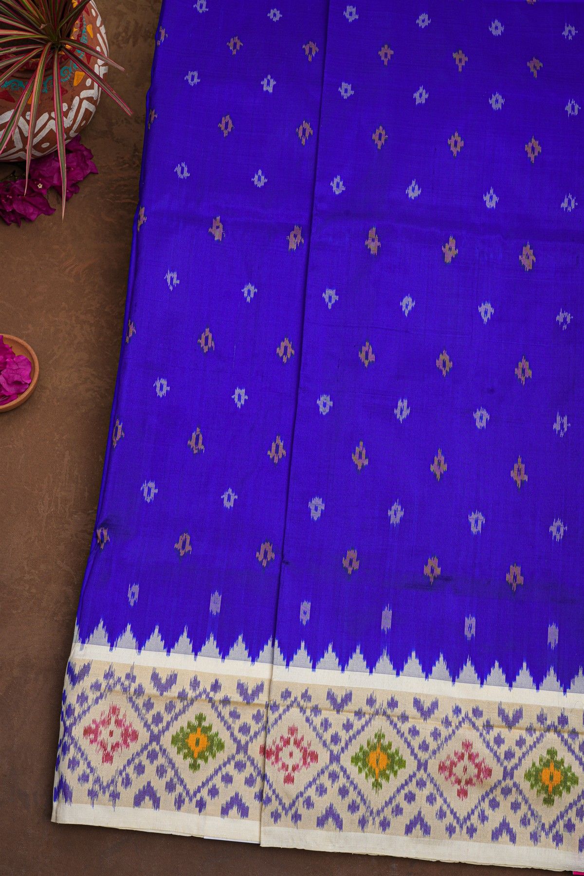 Ikat Silk Royal Blue Saree