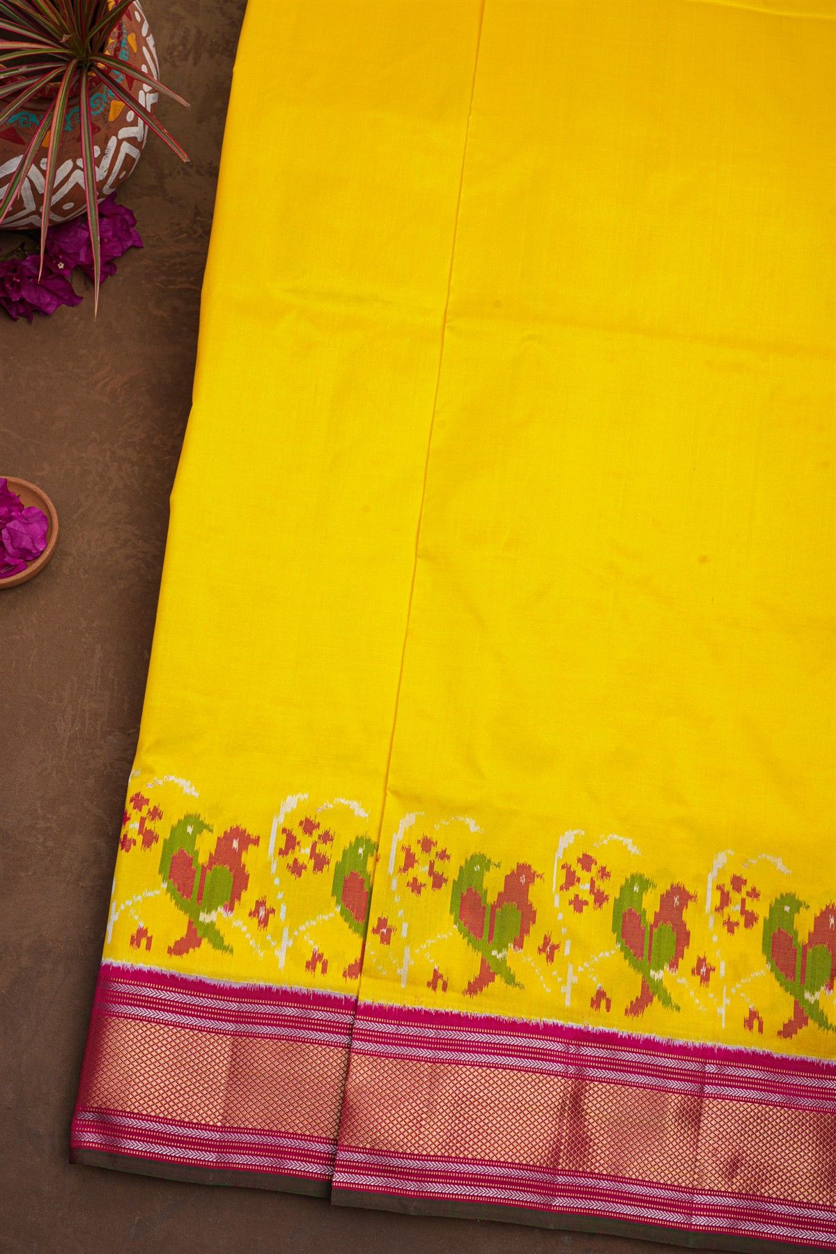 Ikat Silk Yellow Saree