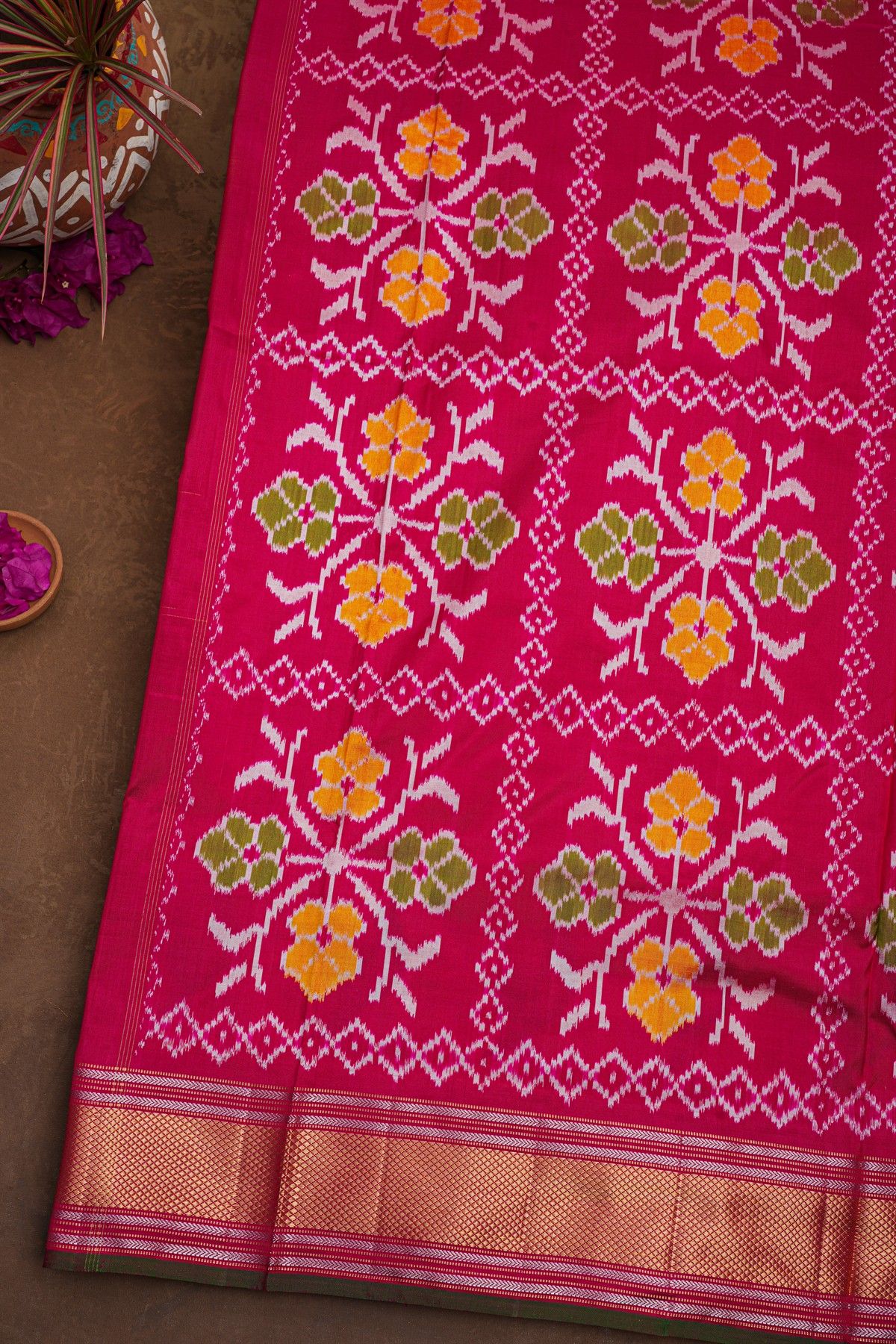 Ikat Silk Yellow Saree