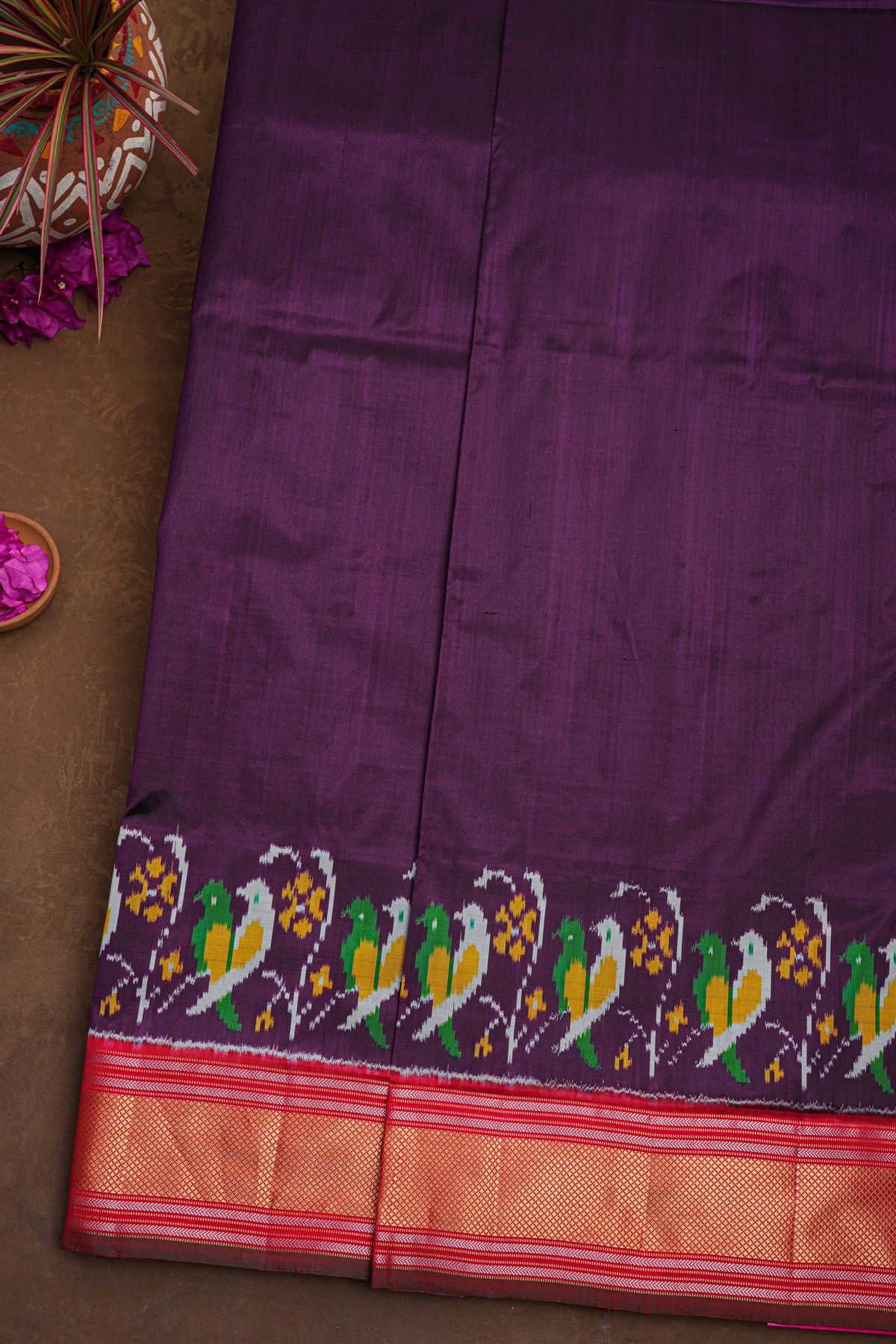 Ikat Silk Wine Saree