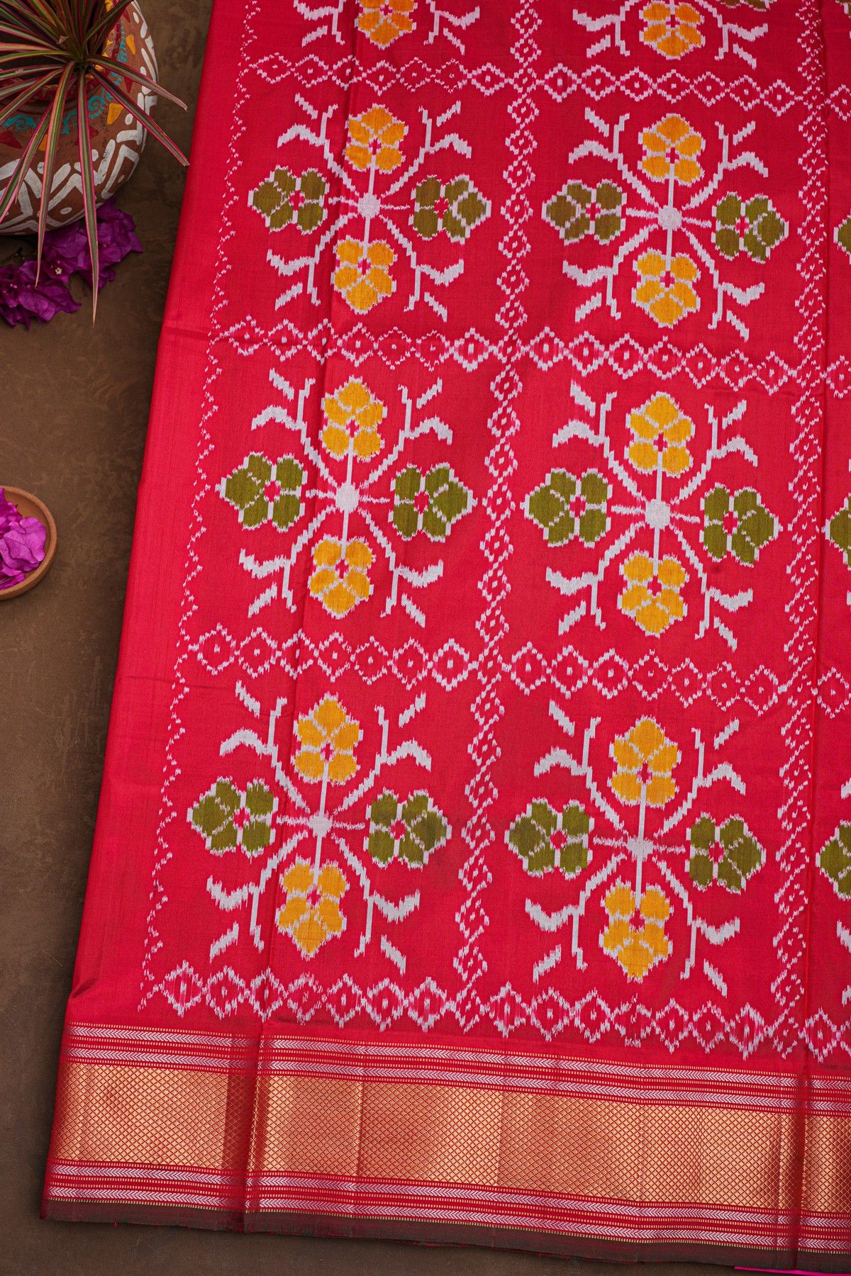 Ikat Silk Wine Saree