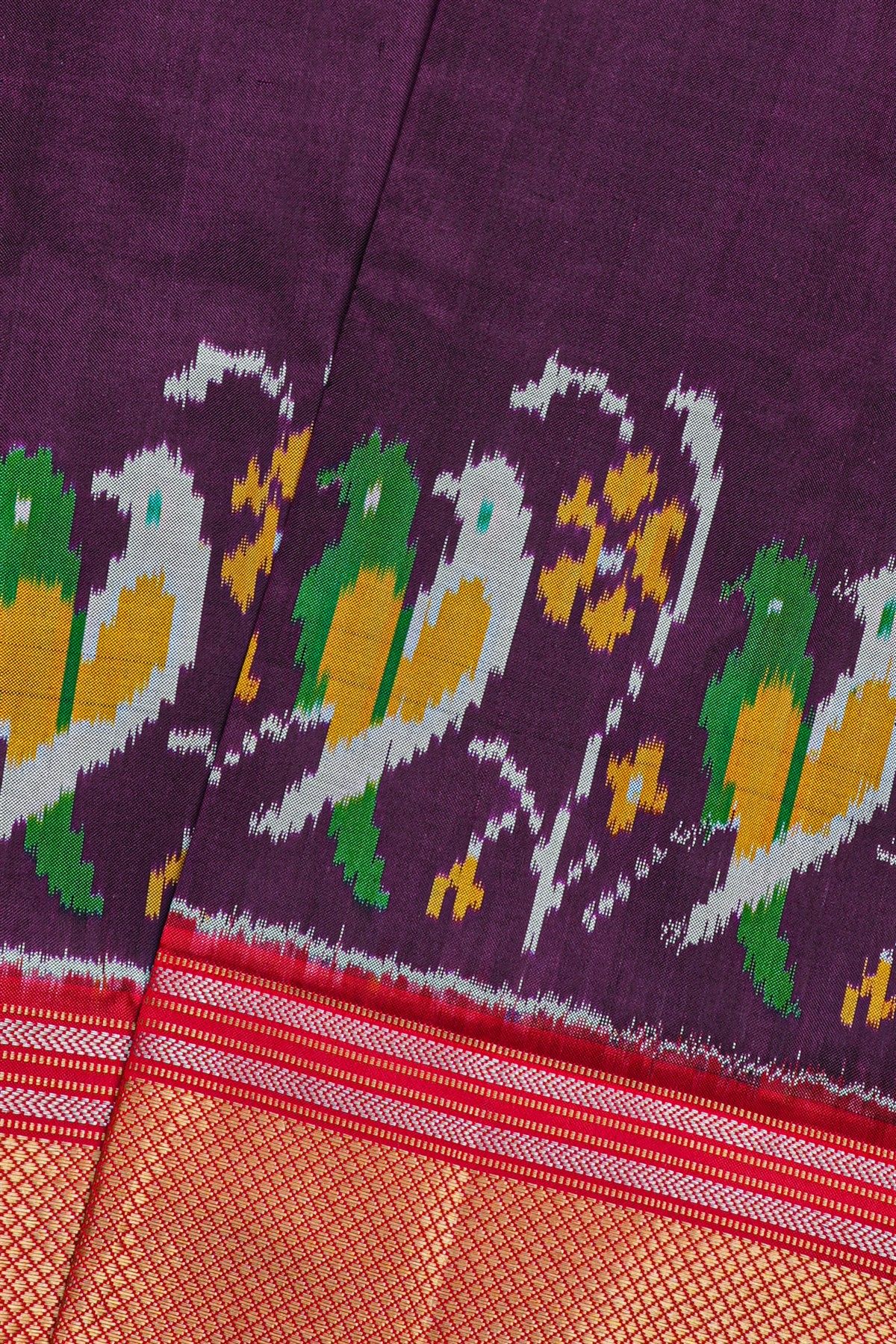 Ikat Silk Wine Saree
