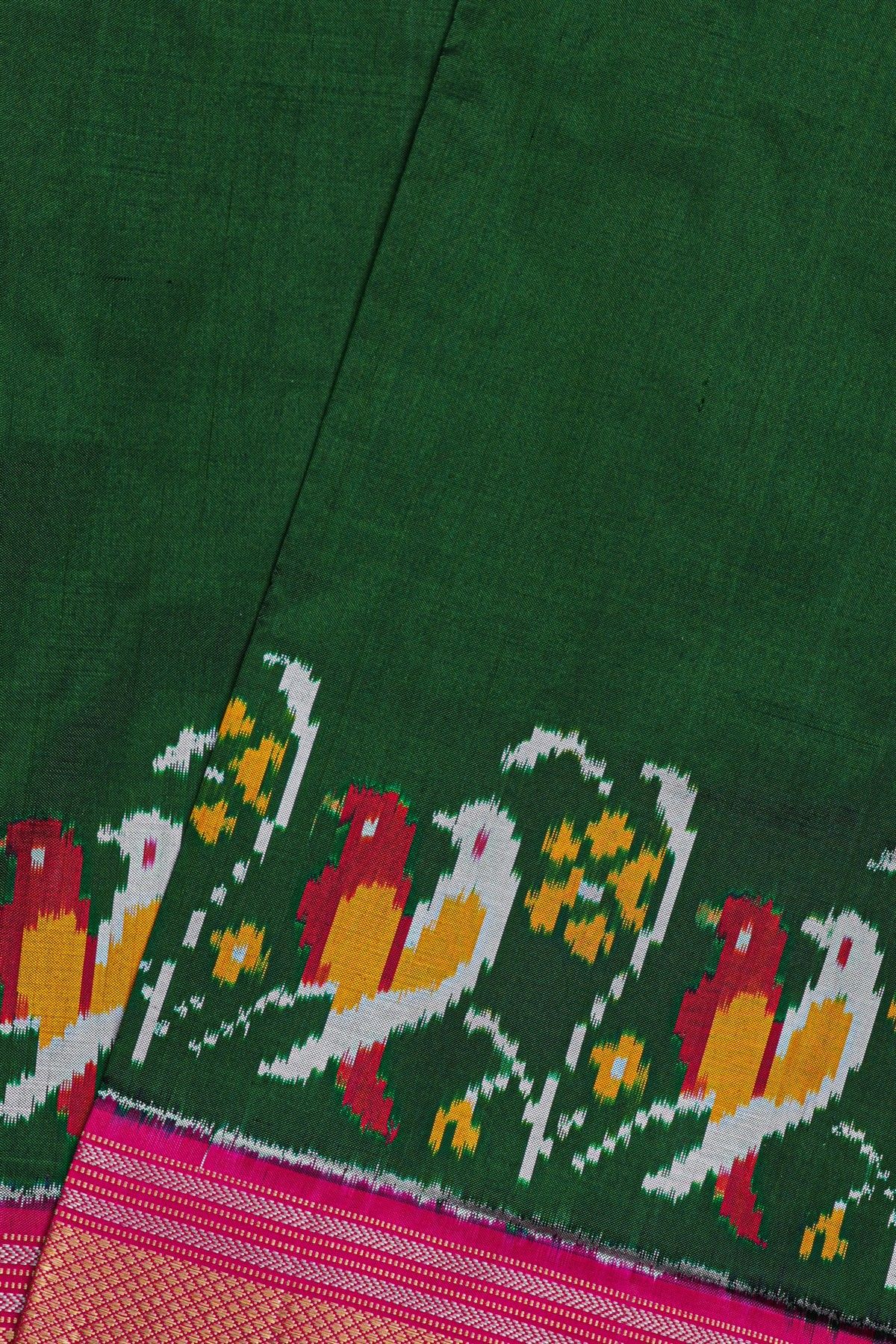 Ikat Silk Bottle Green Saree