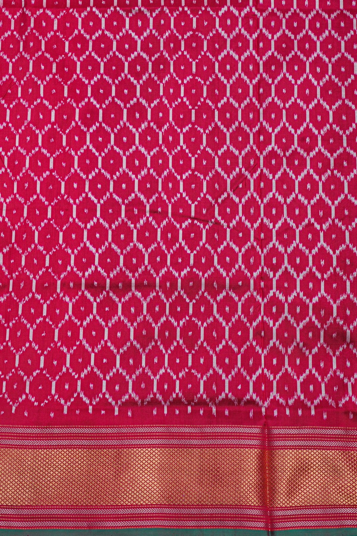 Ikat Silk Bottle Green Saree