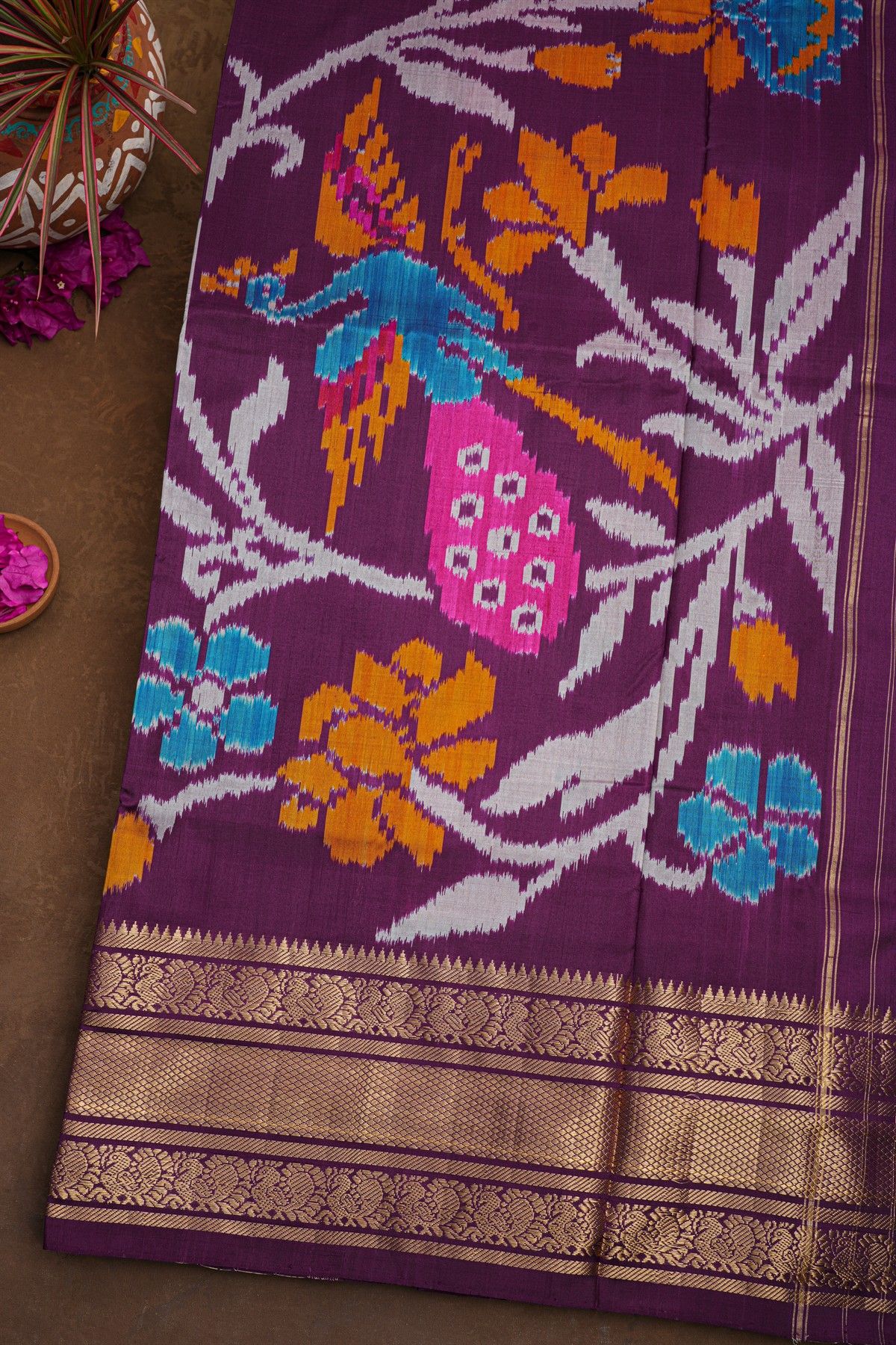 Ikat Silk Orange Saree