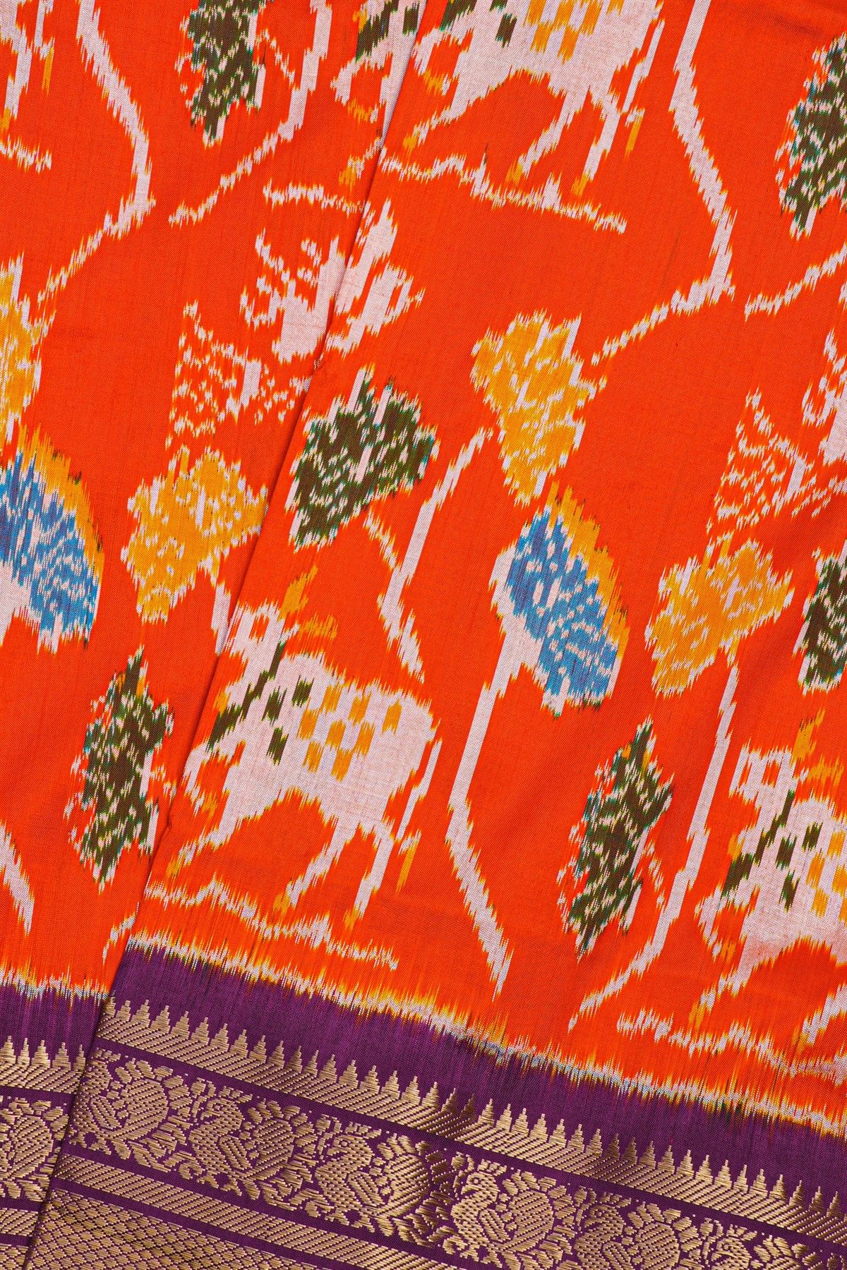 Ikat Silk Orange Saree