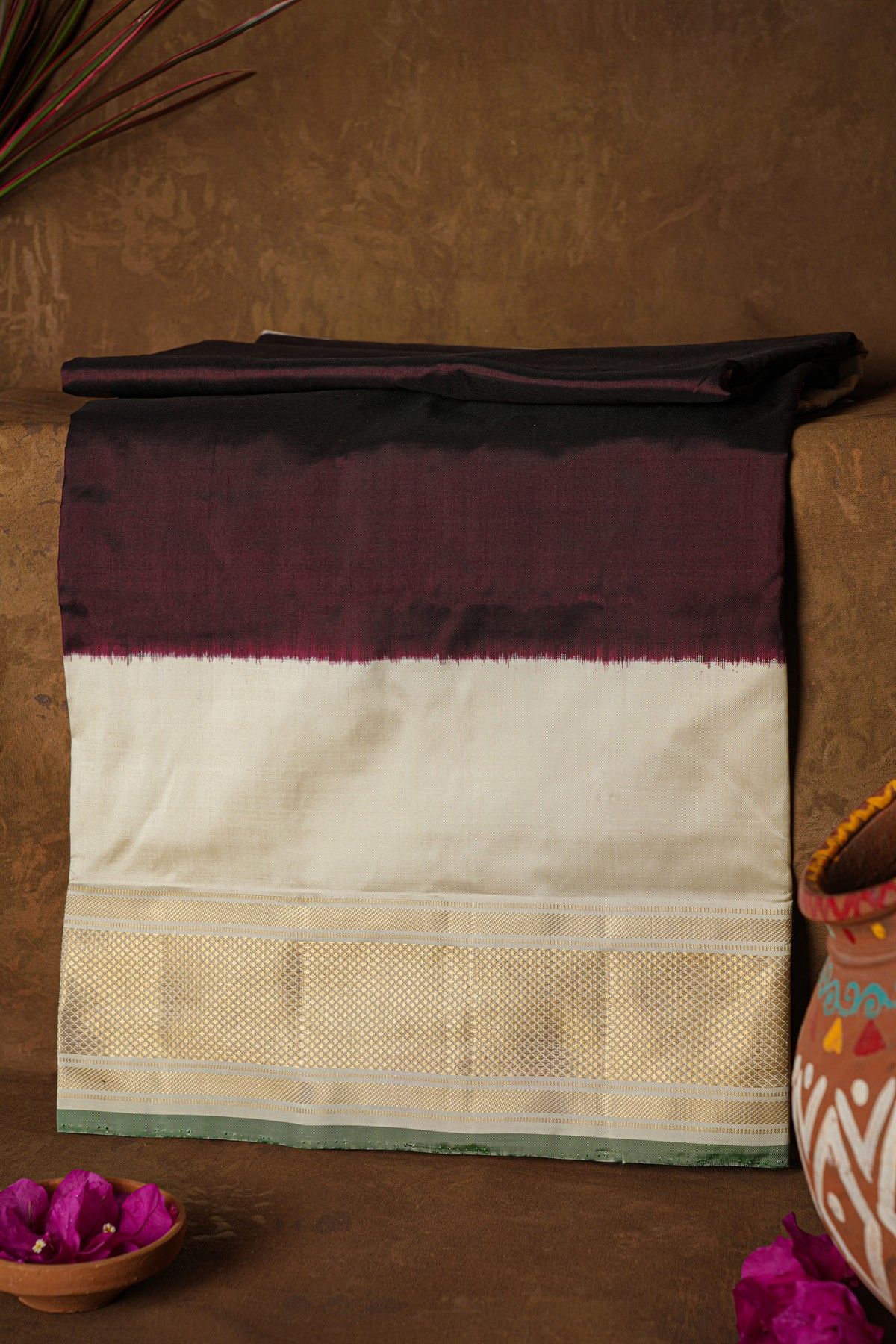 Ikat Silk Dark Maroon Saree