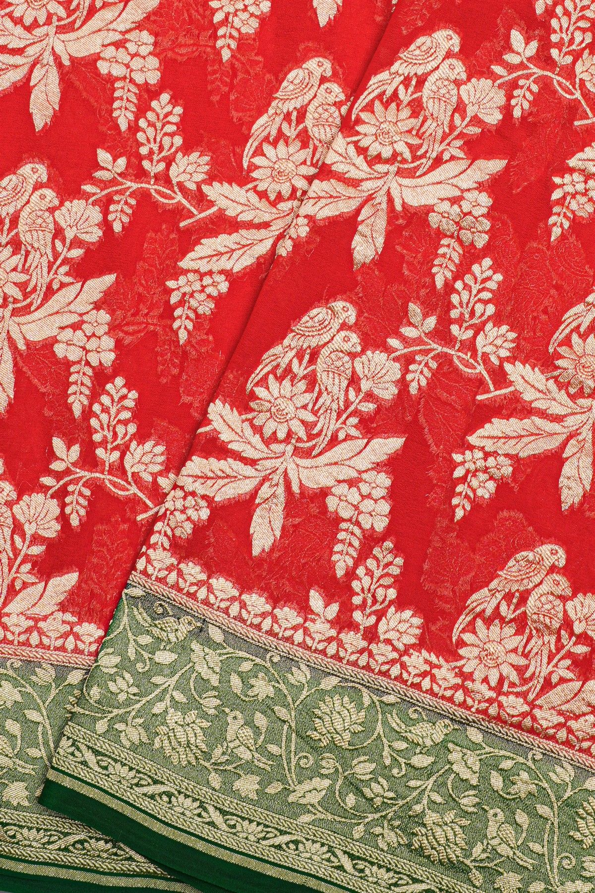 Kaddi Georgette Red Saree