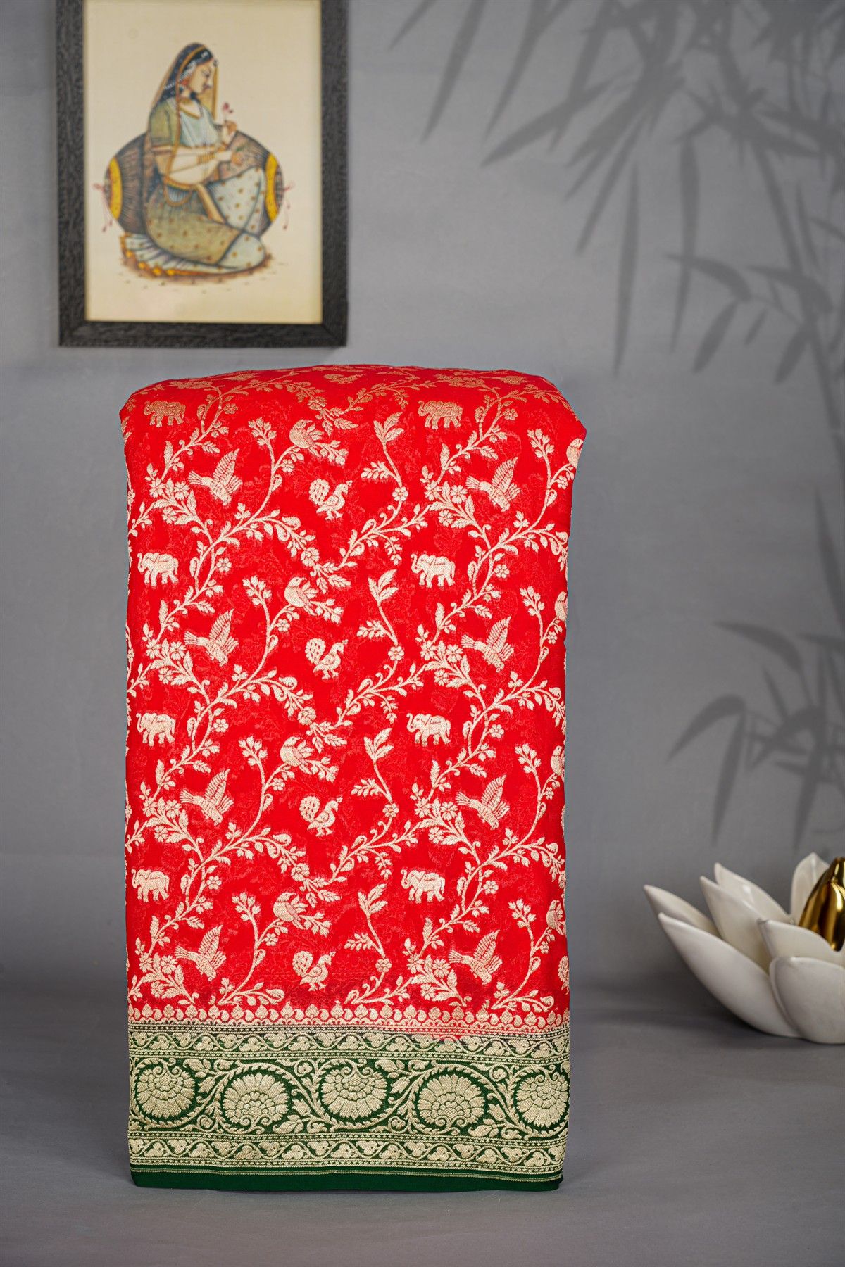 Kaddi Georgette Red Saree