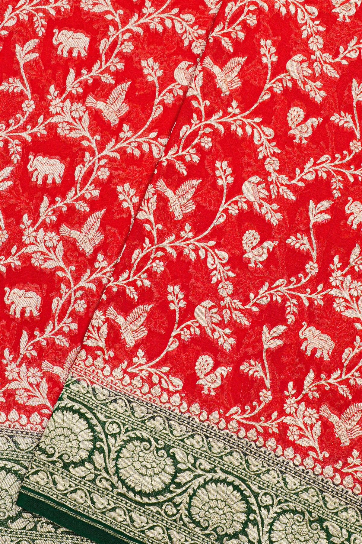 Kaddi Georgette Red Saree