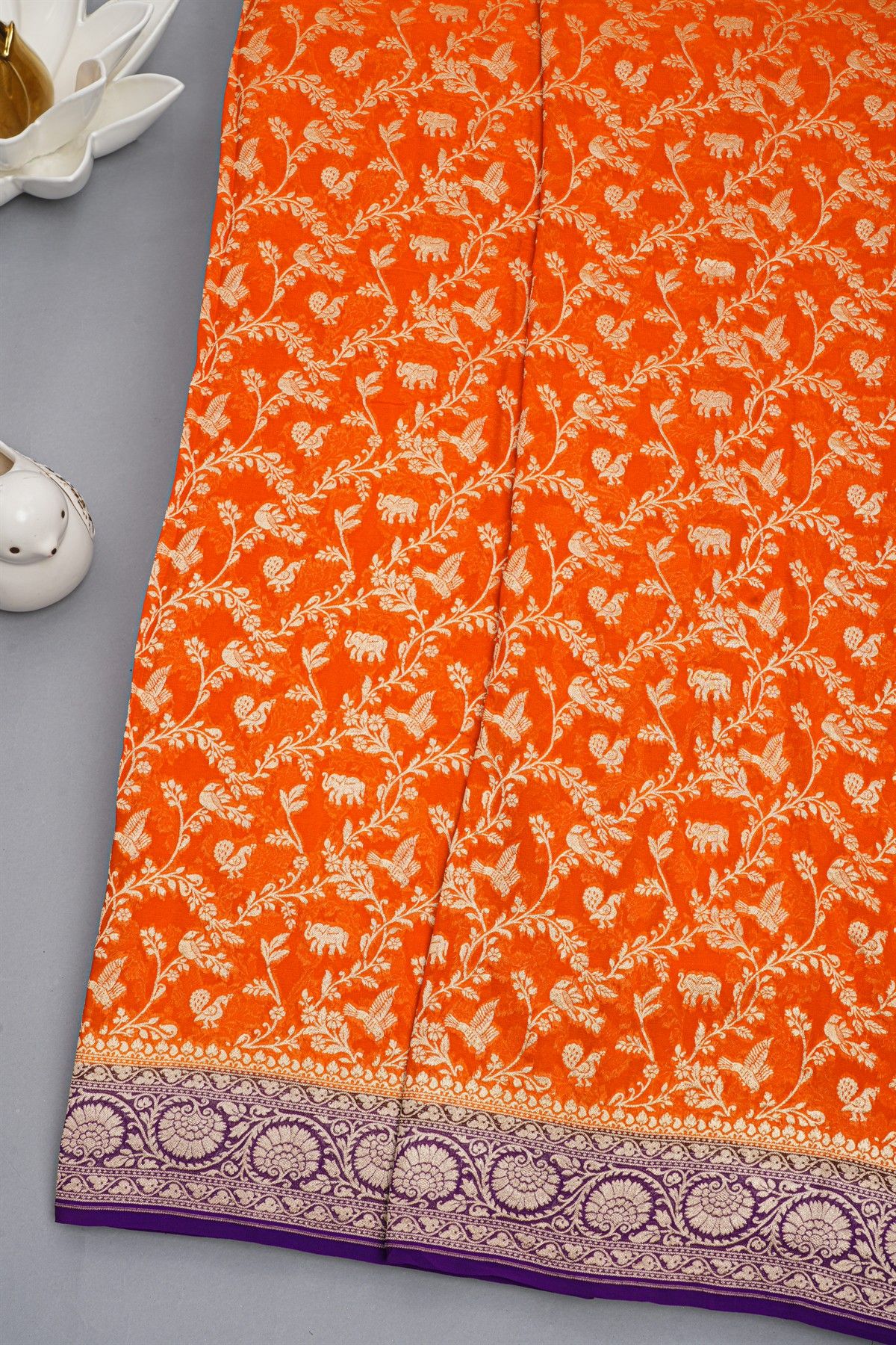 Kaddi Georgette Orange Saree