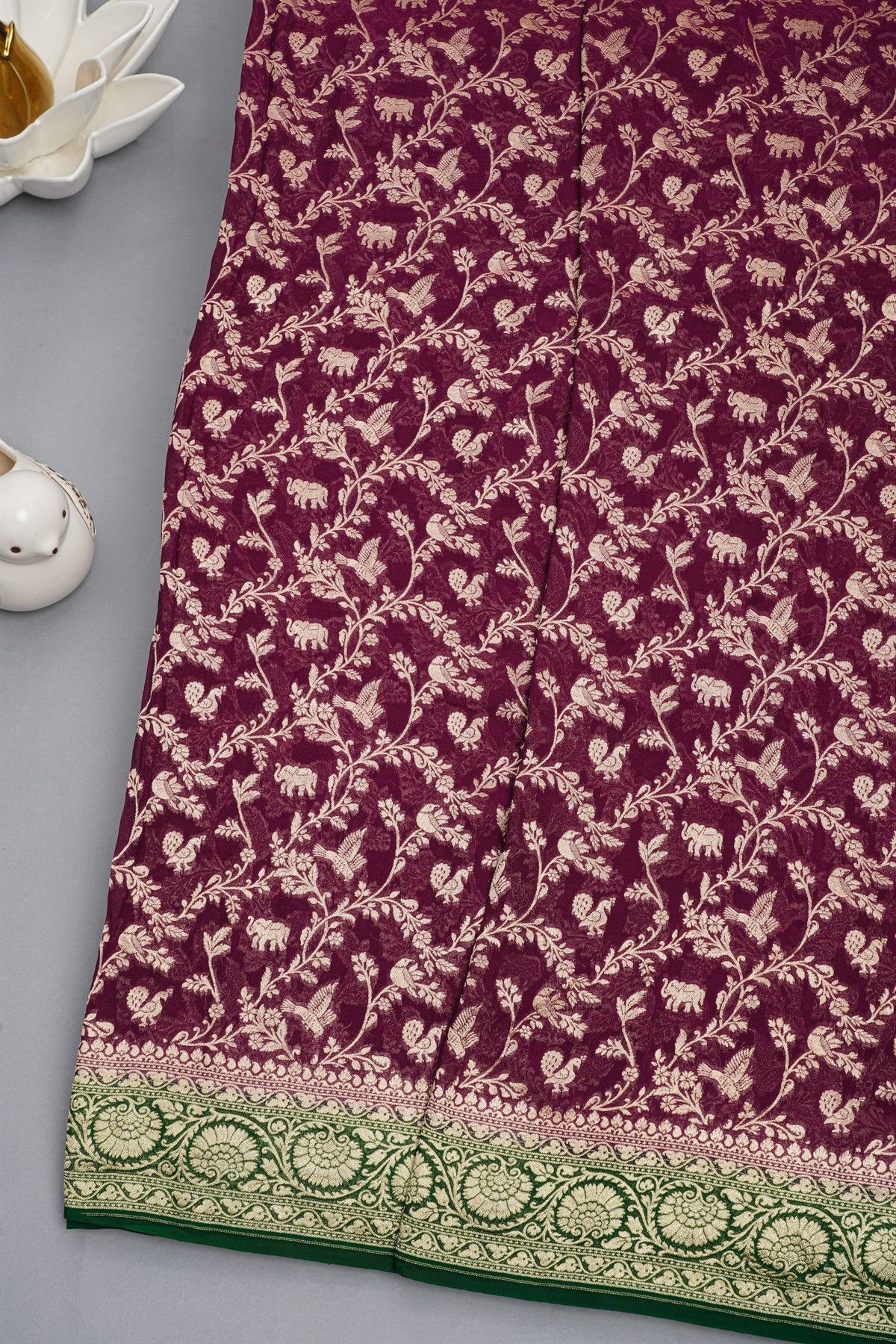 Kaddi Gerogette Wine Saree