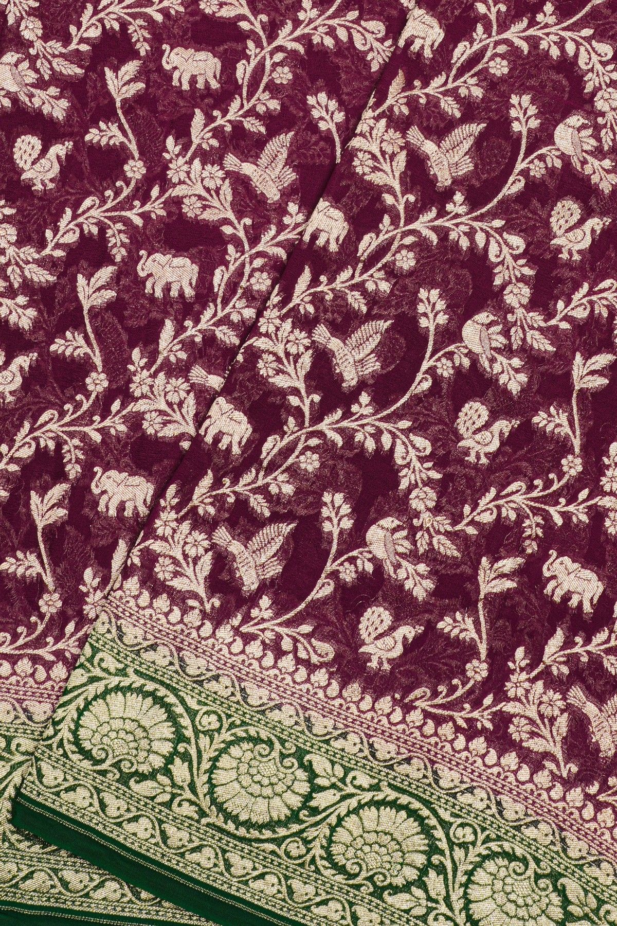 Kaddi Gerogette Wine Saree