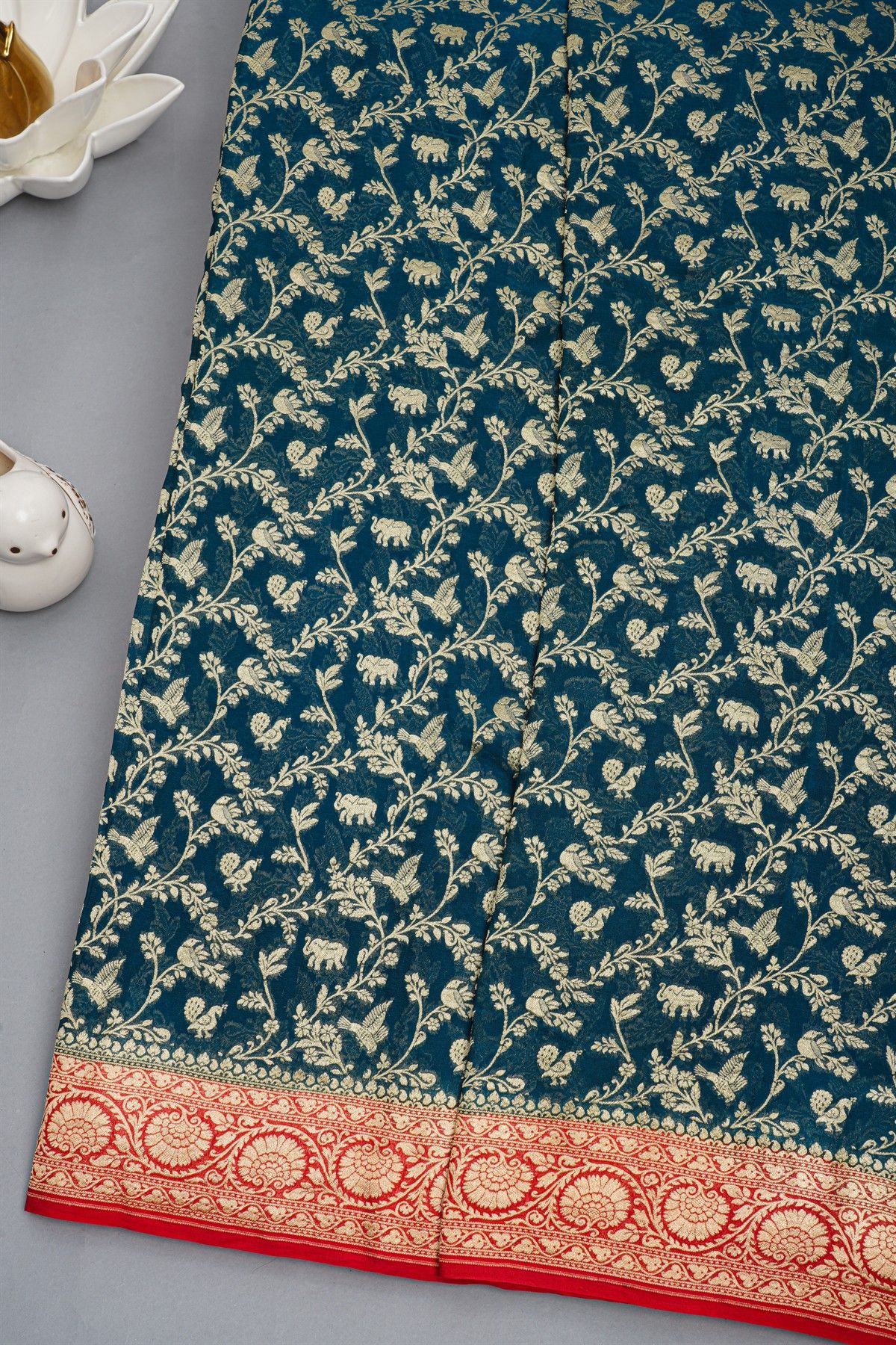 Kaddi Georgette Teal Blue saree