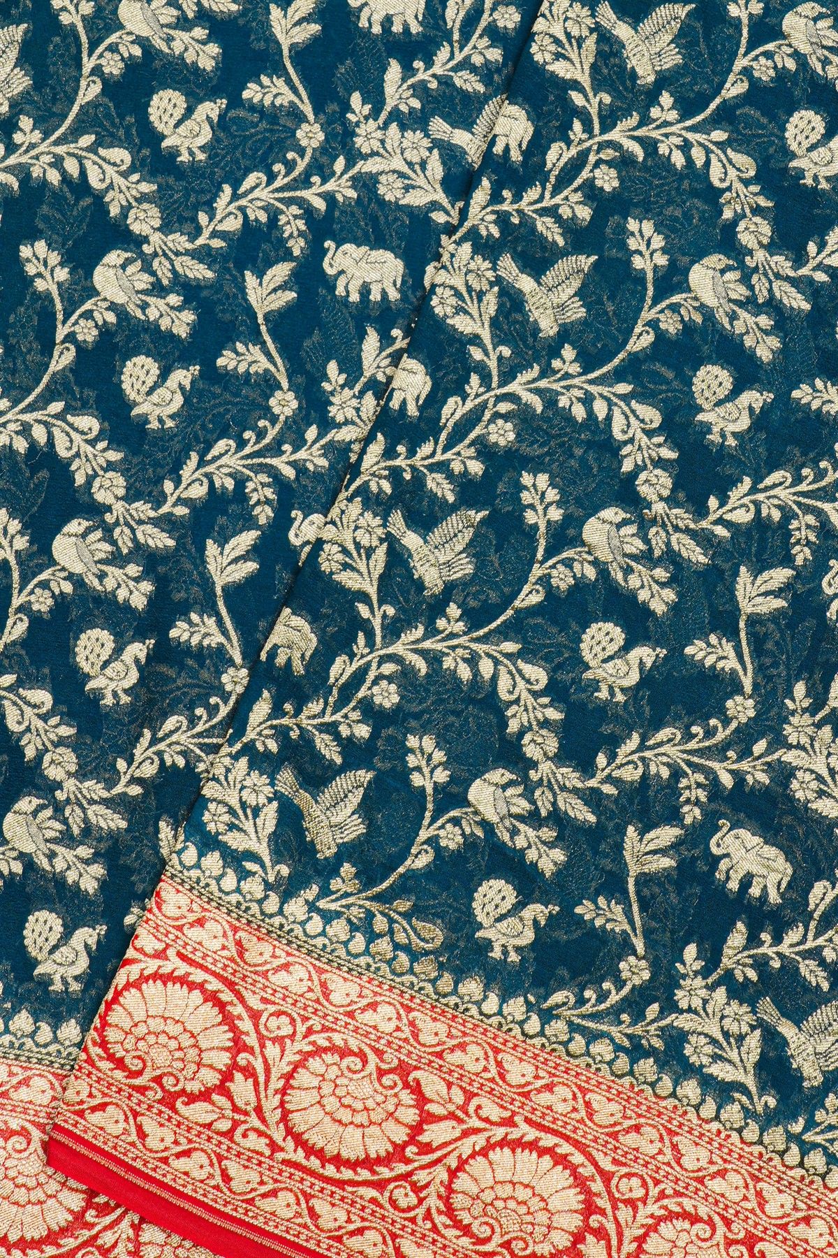 Kaddi Georgette Teal Blue saree