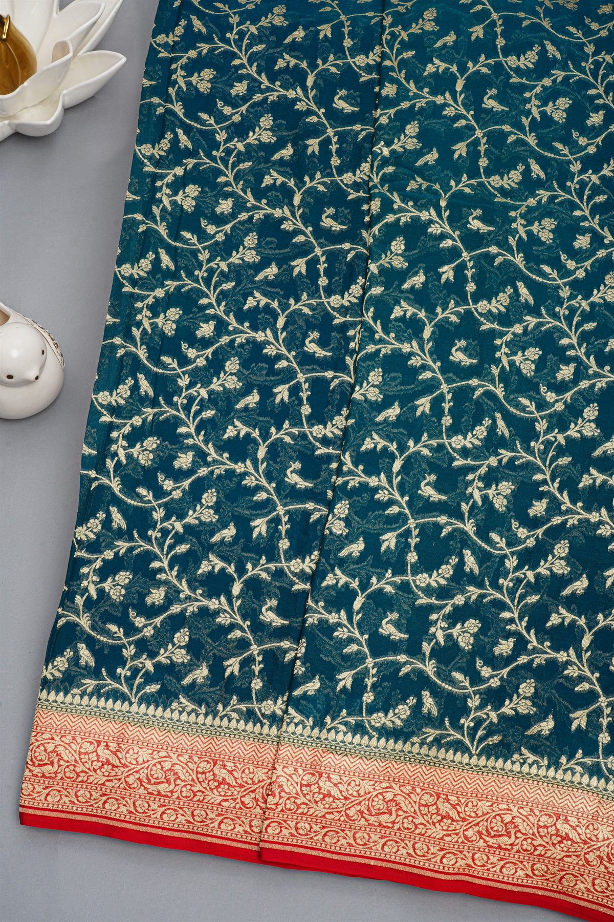 kaddi Georgette Teal Blue Saree