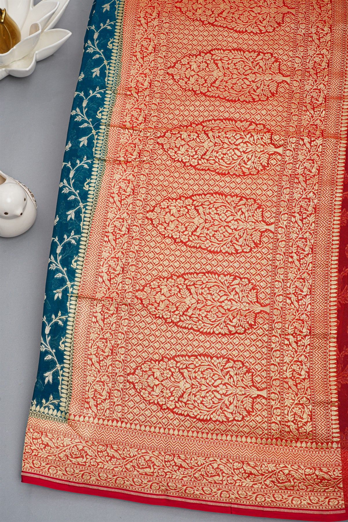 kaddi Georgette Teal Blue Saree