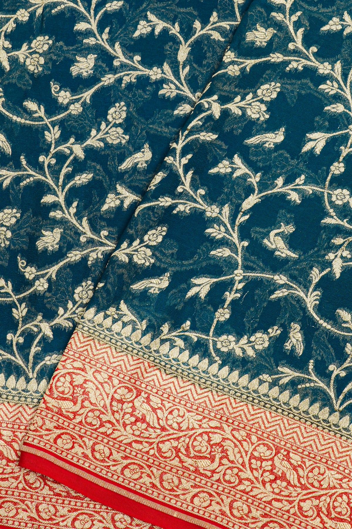 kaddi Georgette Teal Blue Saree