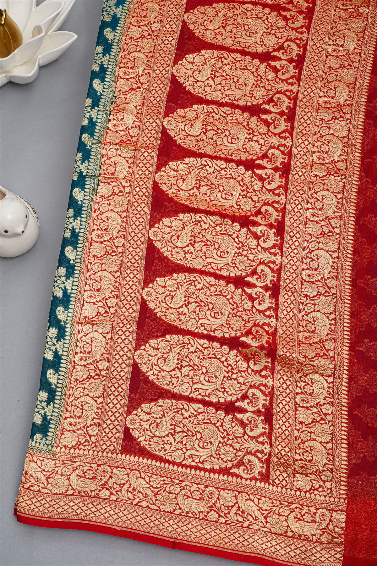 Kaddi Georgette Teal Blue Saree