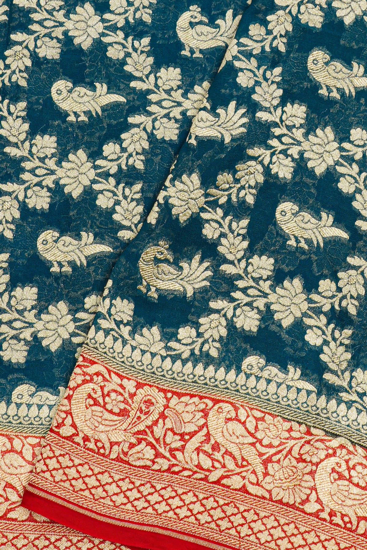 Kaddi Georgette Teal Blue Saree