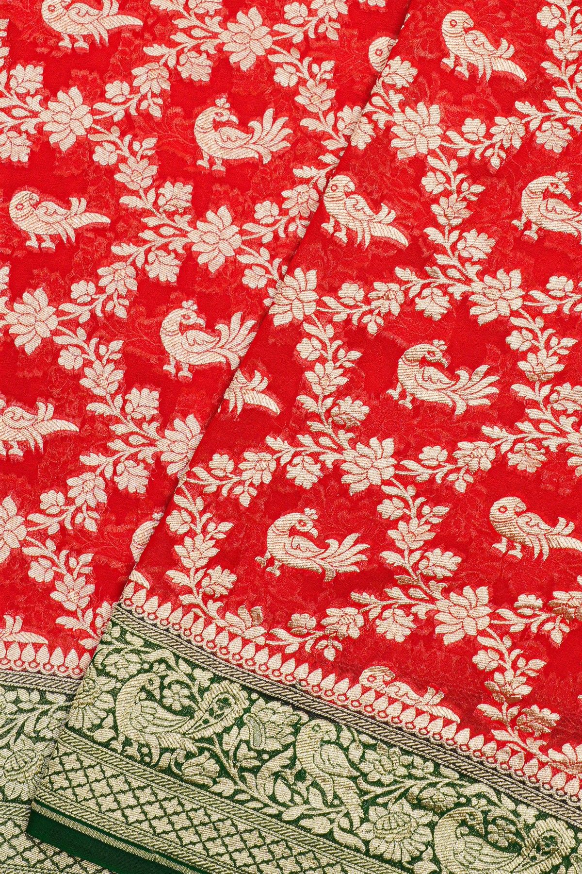 Kaddi Georgette Red Saree