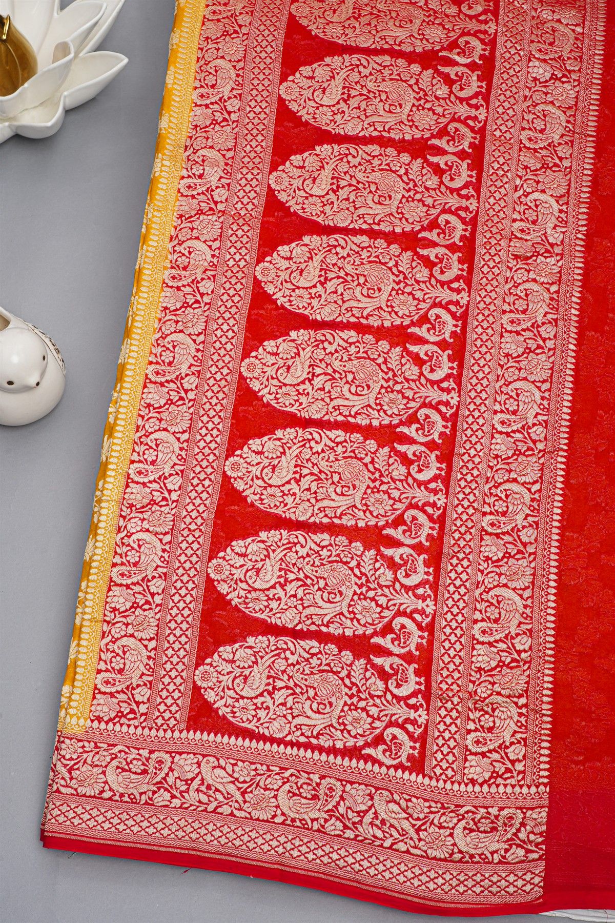 Kaddi Georgette Mustard And Orange Saree