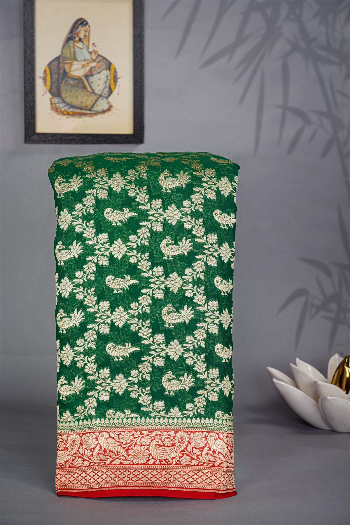Kaddi Georgette Bottle Green Saree