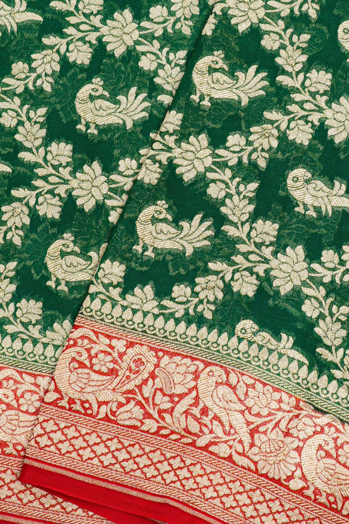 Kaddi Georgette Bottle Green Saree