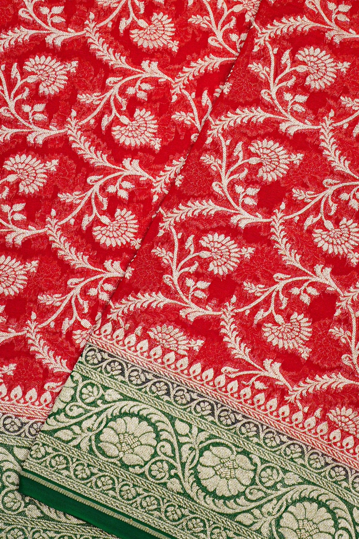 Kaddi Georgeete Red Saree