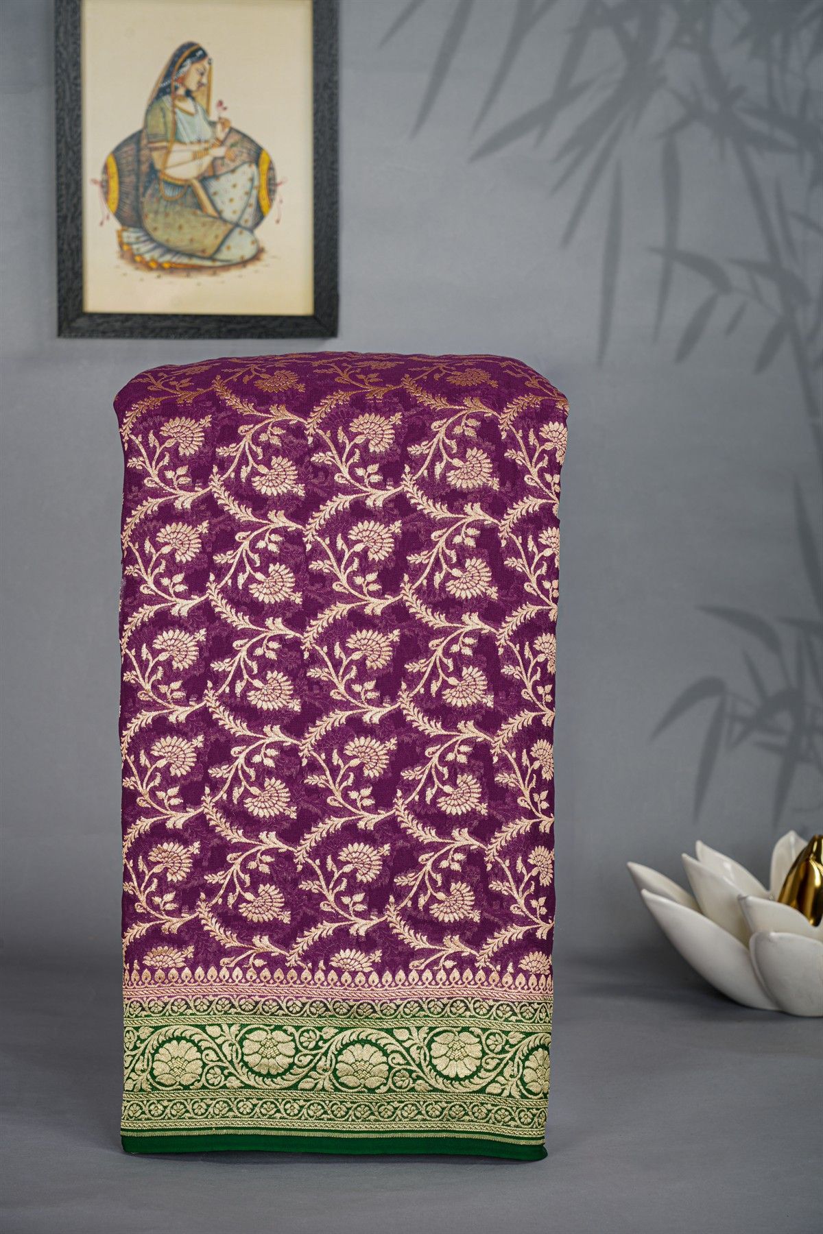 Kaddi Gerogette Wine Saree