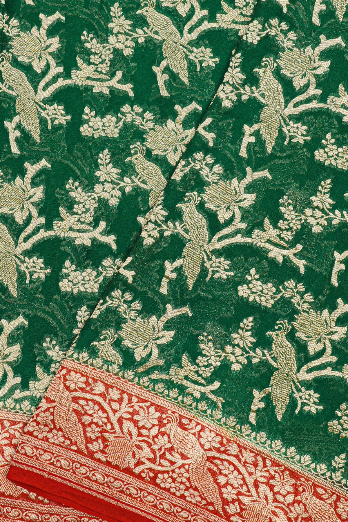 Kaddi Georgette Bottle Green Saree