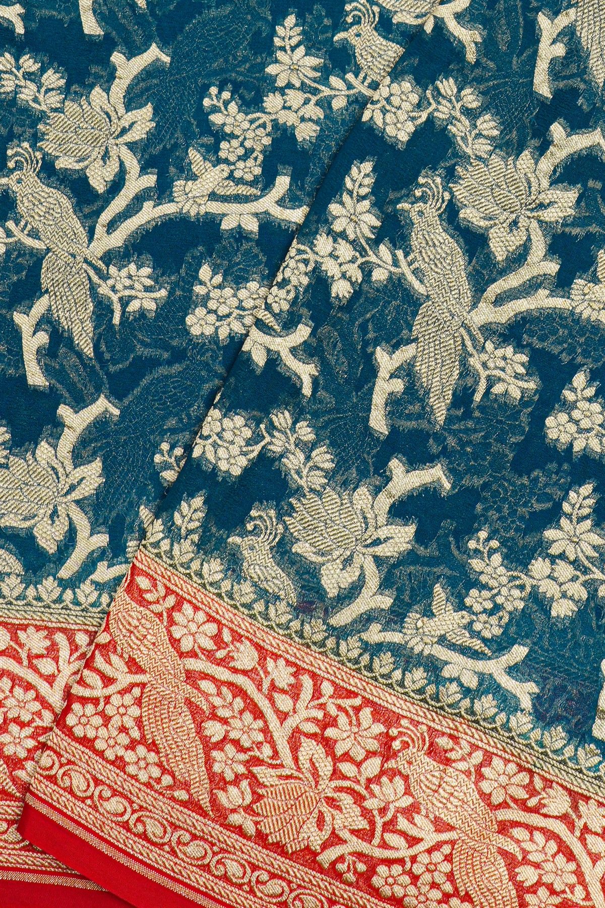 Kaddi Georgette Teal Blue Saree