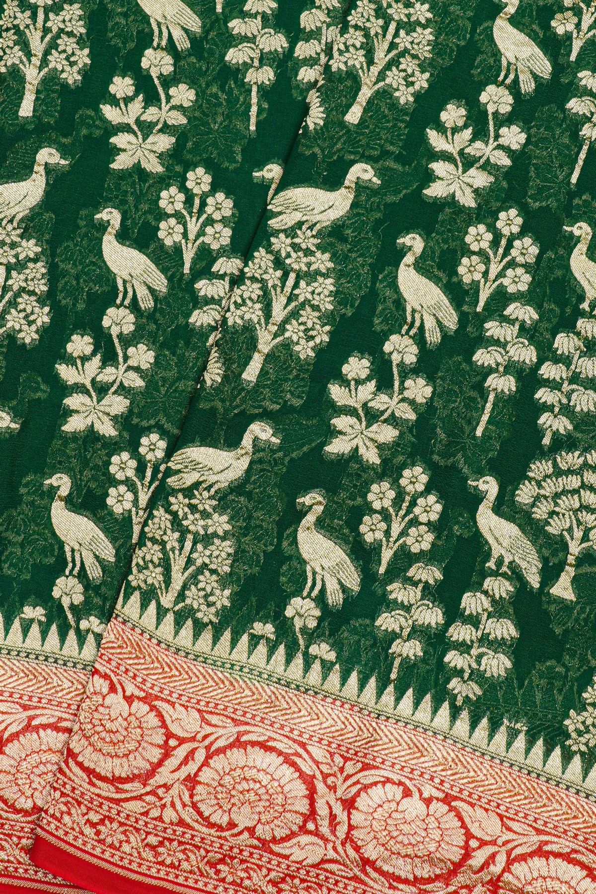 Kaddi Georgette Bottle Green Saree