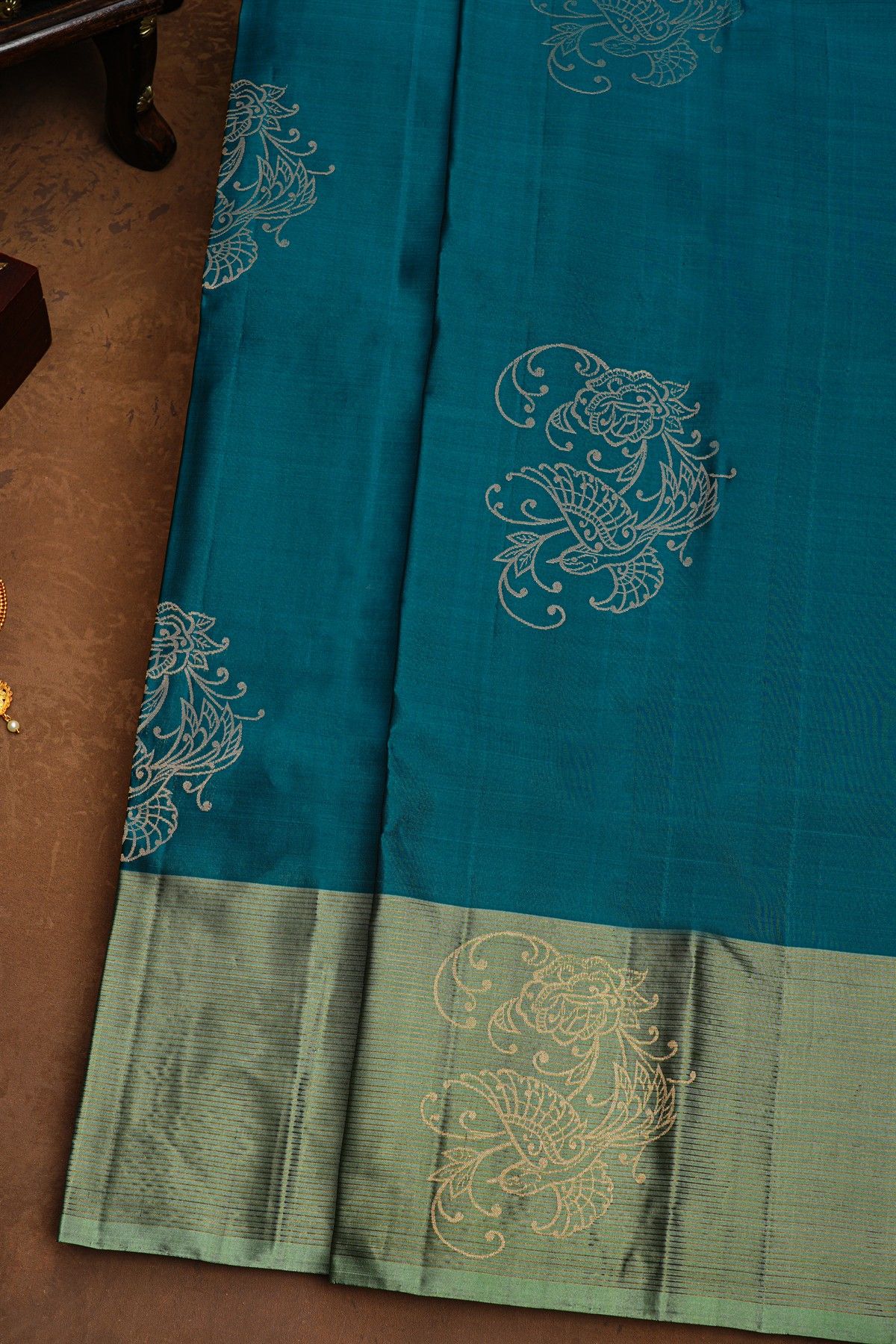 Coimbatore Soft Silk Teal Blue Saree