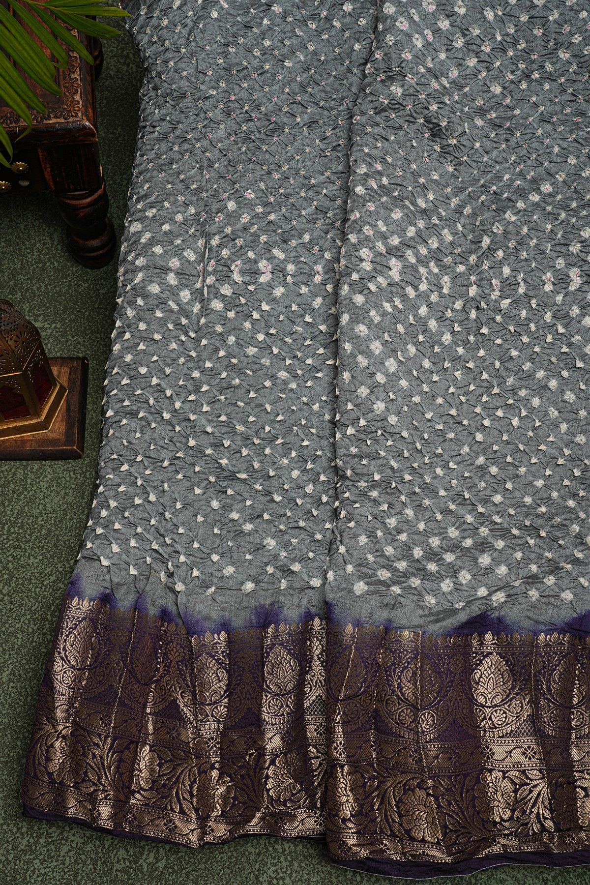 Bandhani Silk Grey Saree