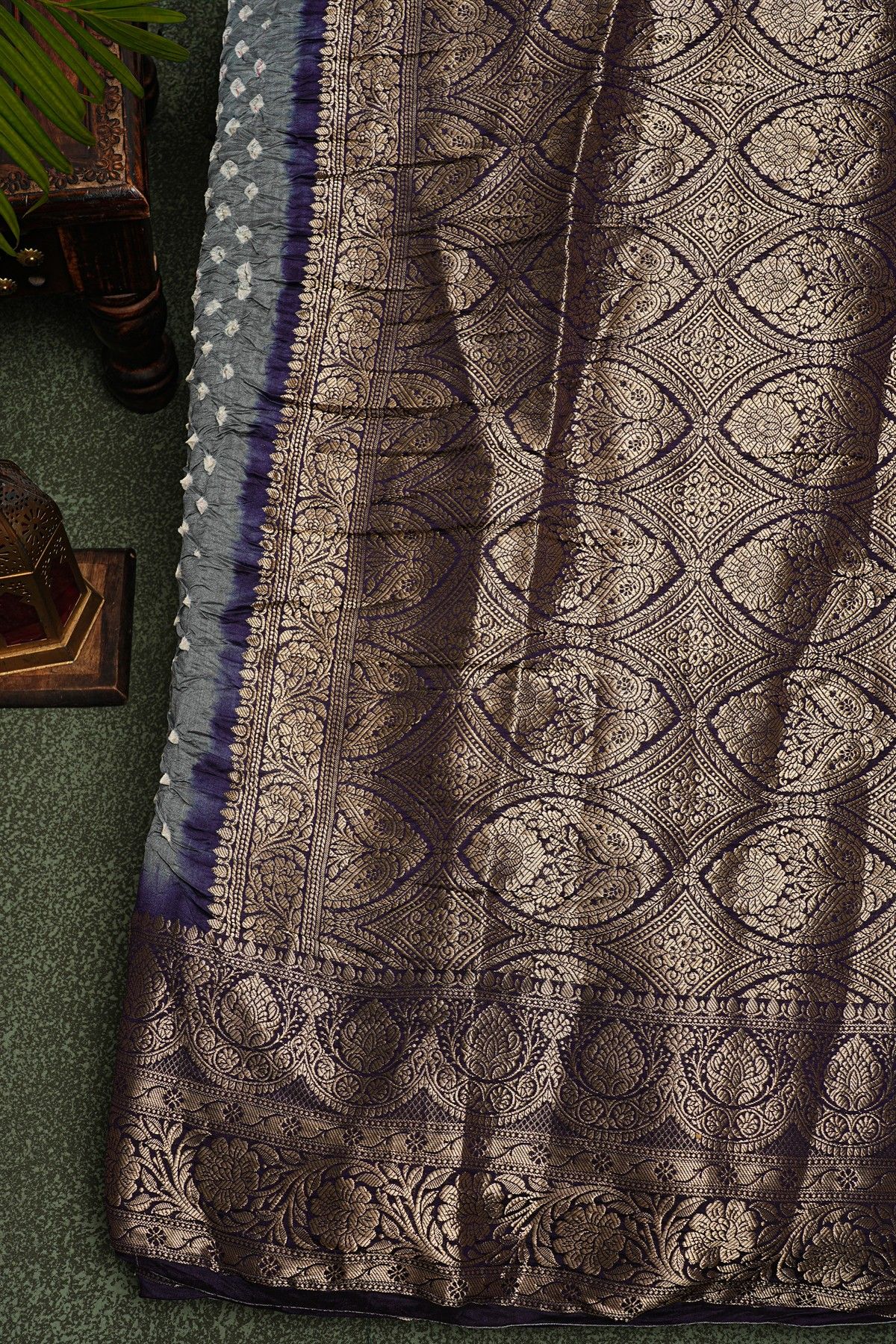 Bandhani Silk Grey Saree