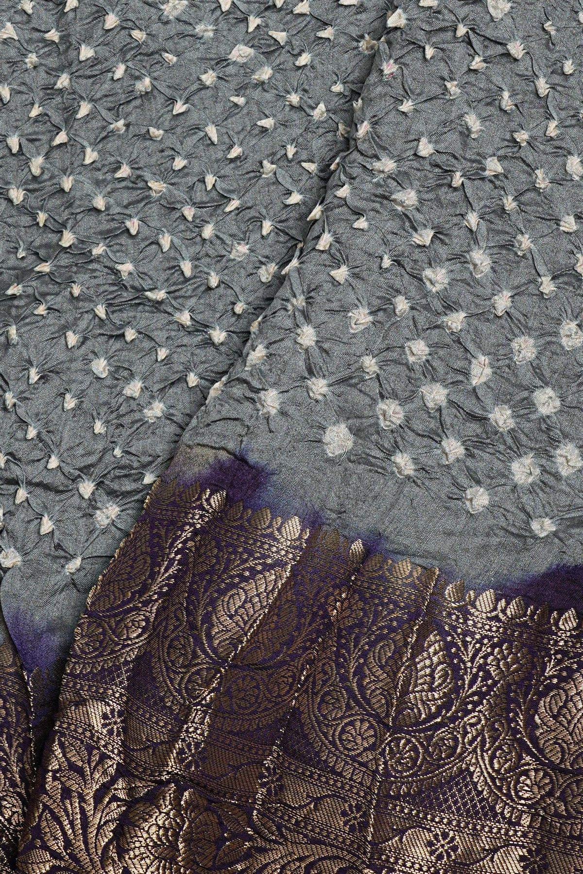 Bandhani Silk Grey Saree